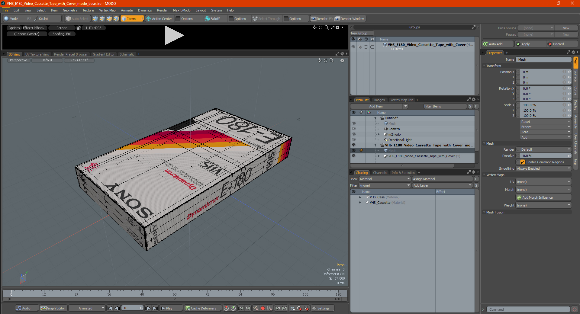 VHS E180 Video Cassette Tape with Cover 3D model