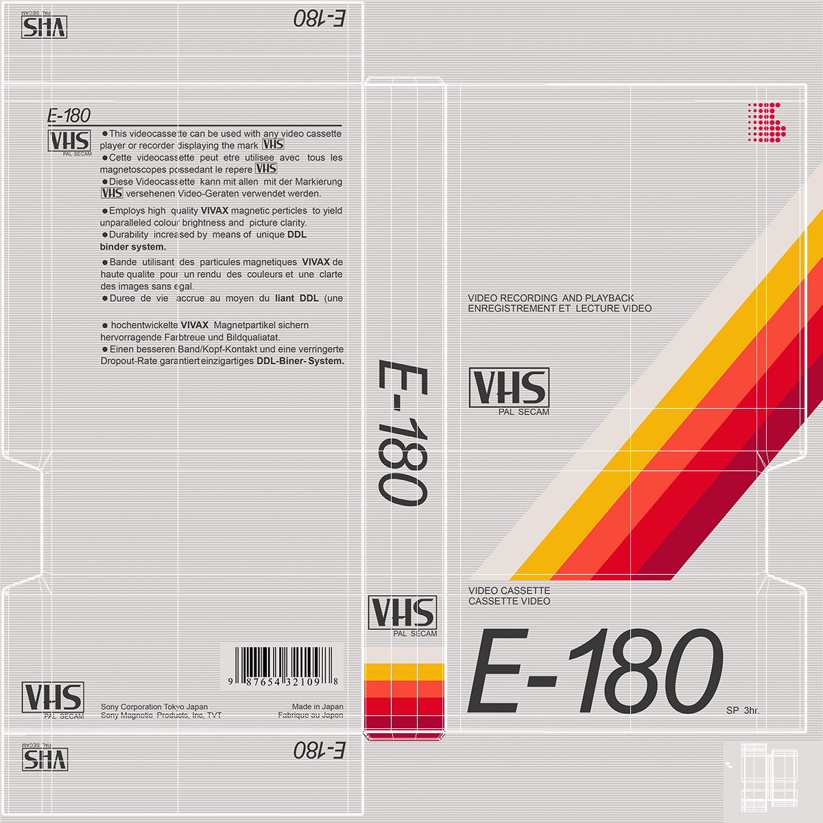 VHS E180 Video Cassette Tape with Cover 3D model