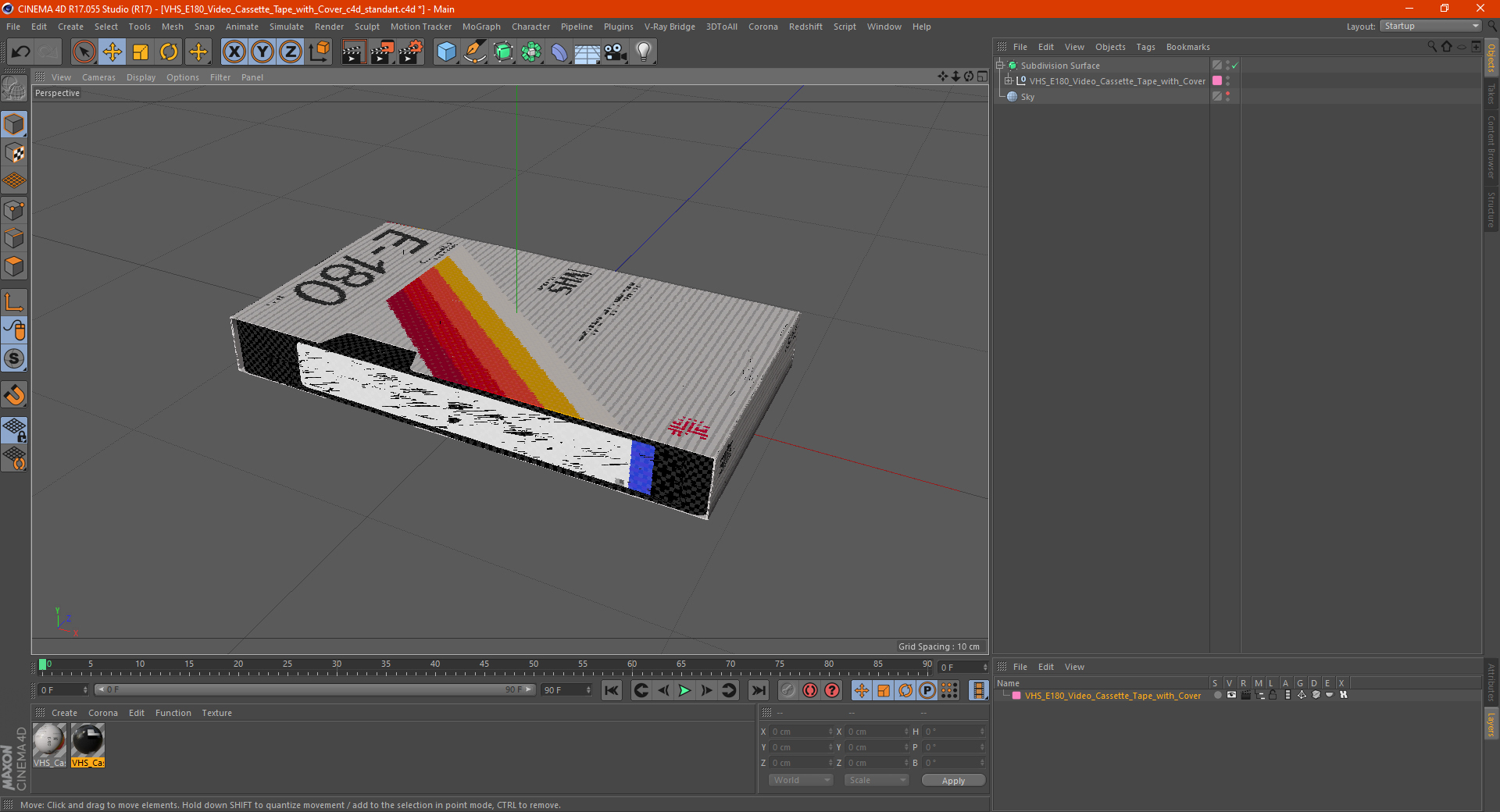 VHS E180 Video Cassette Tape with Cover 3D model