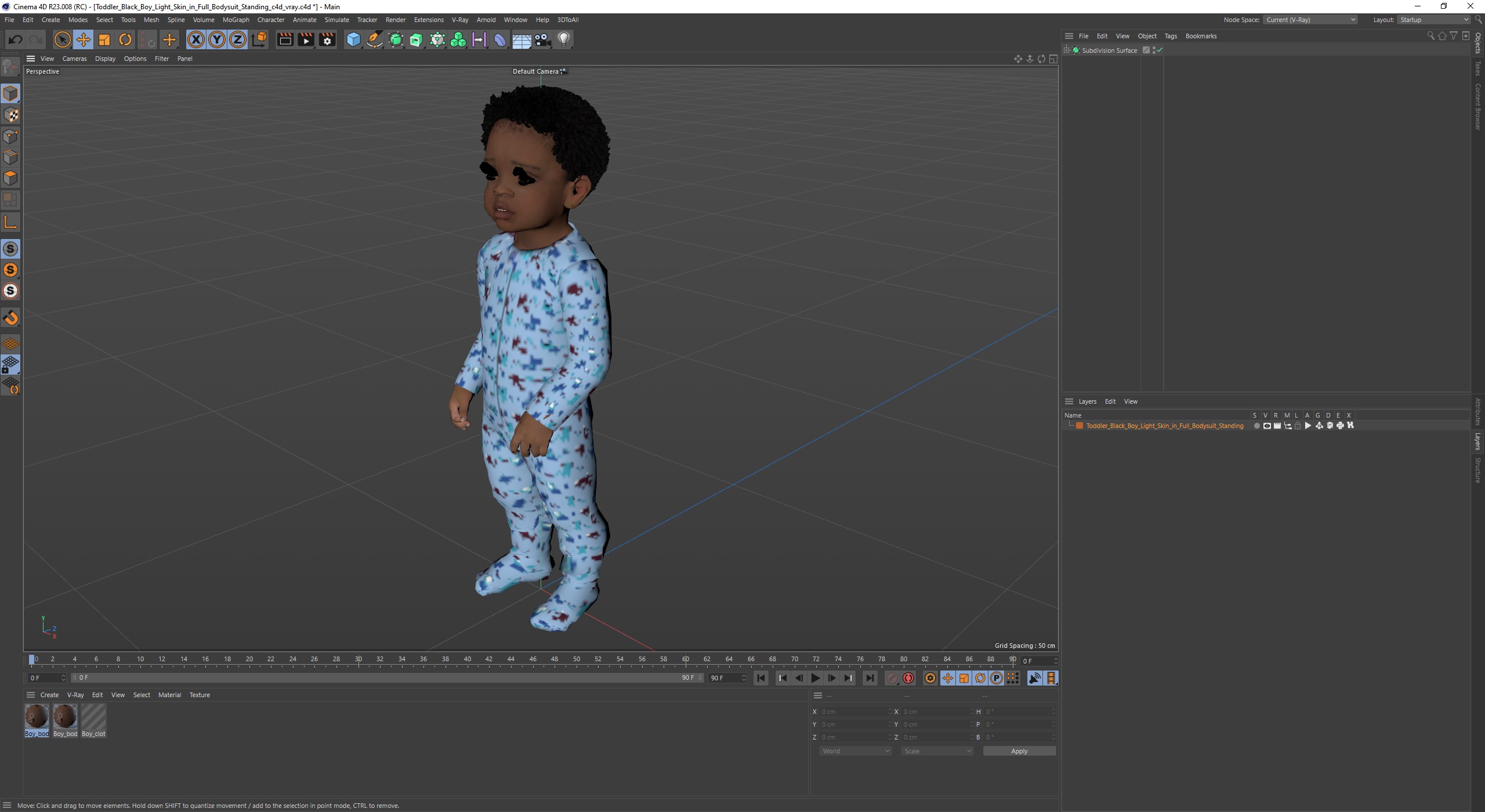 Toddler Black Boy Light Skin in Full Bodysuit Standing 3D model