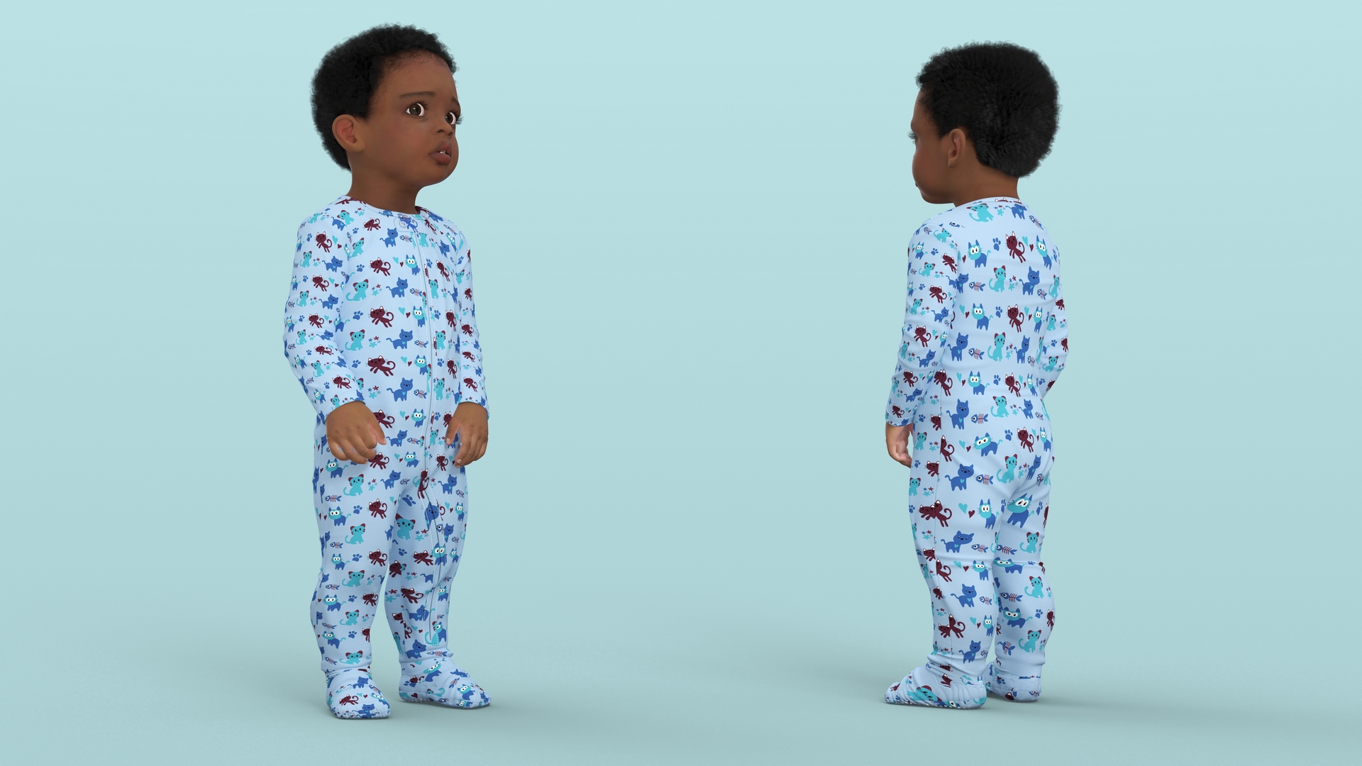 Toddler Black Boy Light Skin in Full Bodysuit Standing 3D model