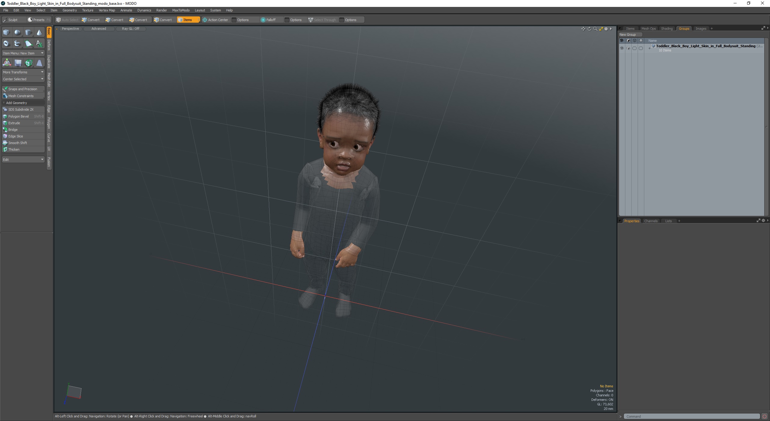 Toddler Black Boy Light Skin in Full Bodysuit Standing 3D model