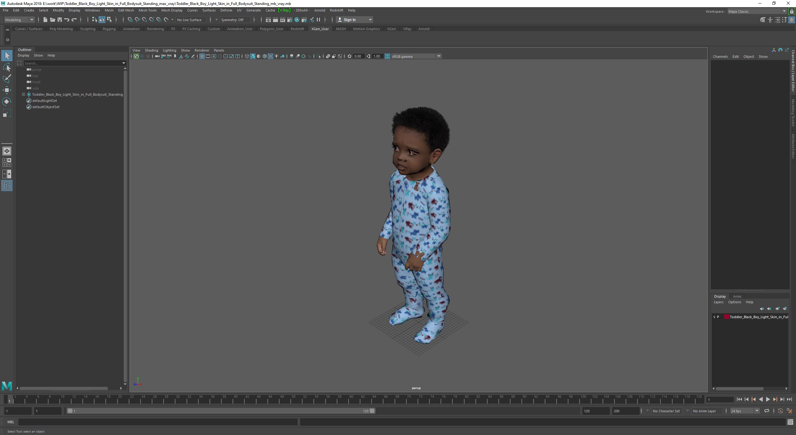 Toddler Black Boy Light Skin in Full Bodysuit Standing 3D model