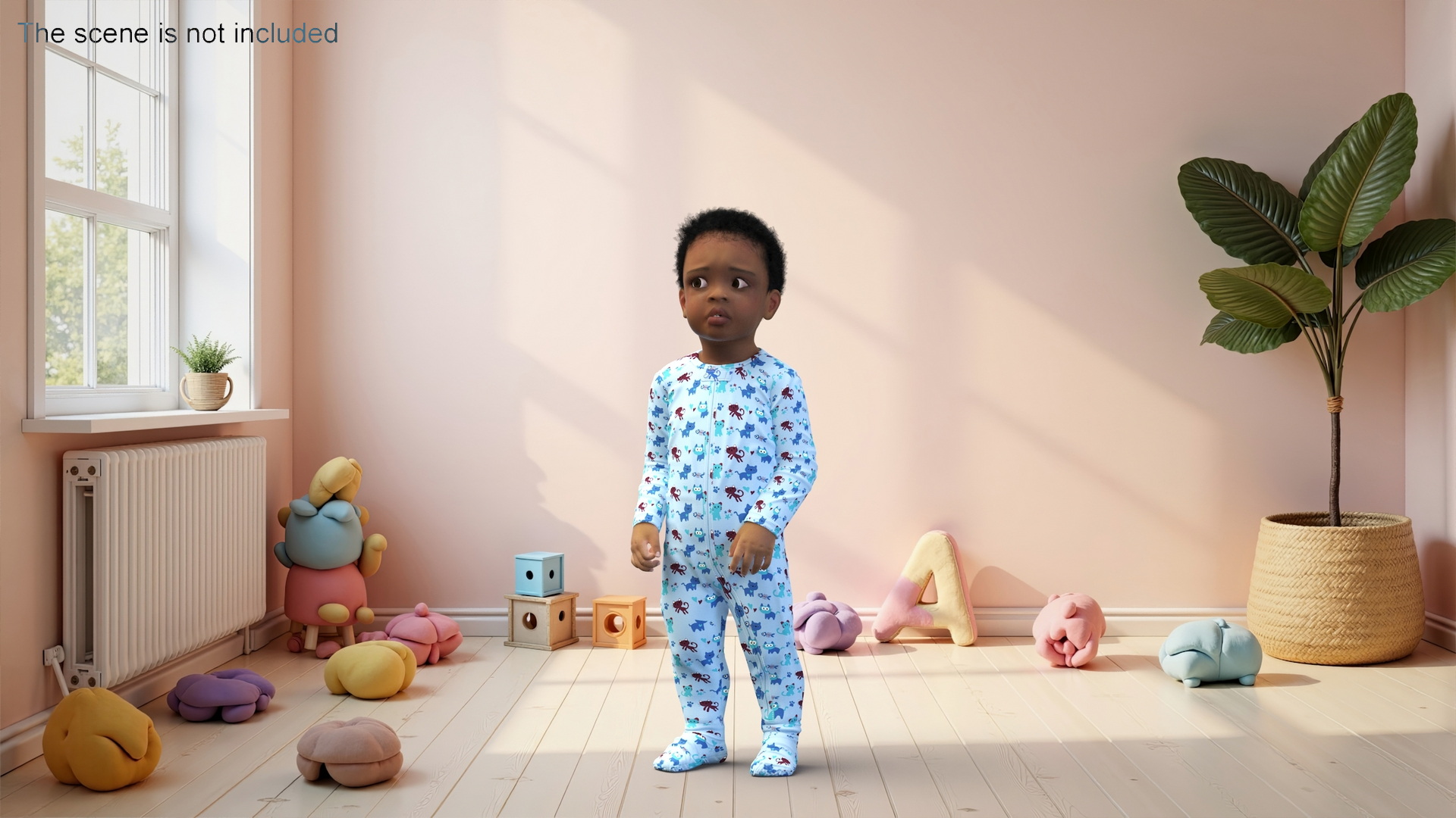 Toddler Black Boy Light Skin in Full Bodysuit Standing 3D model