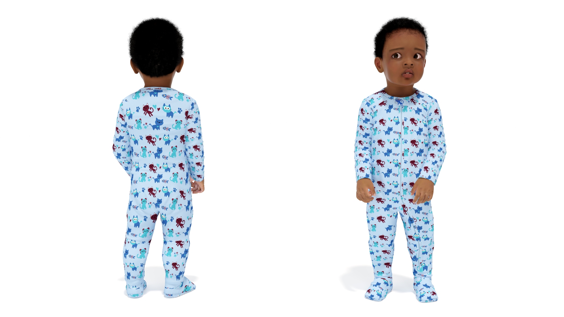 Toddler Black Boy Light Skin in Full Bodysuit Standing 3D model