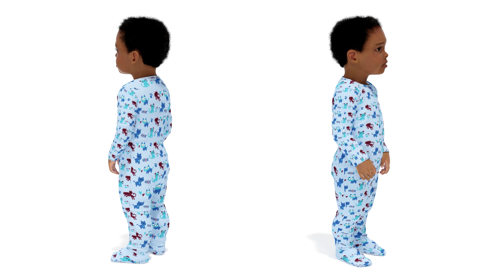 Toddler Black Boy Light Skin in Full Bodysuit Standing 3D model