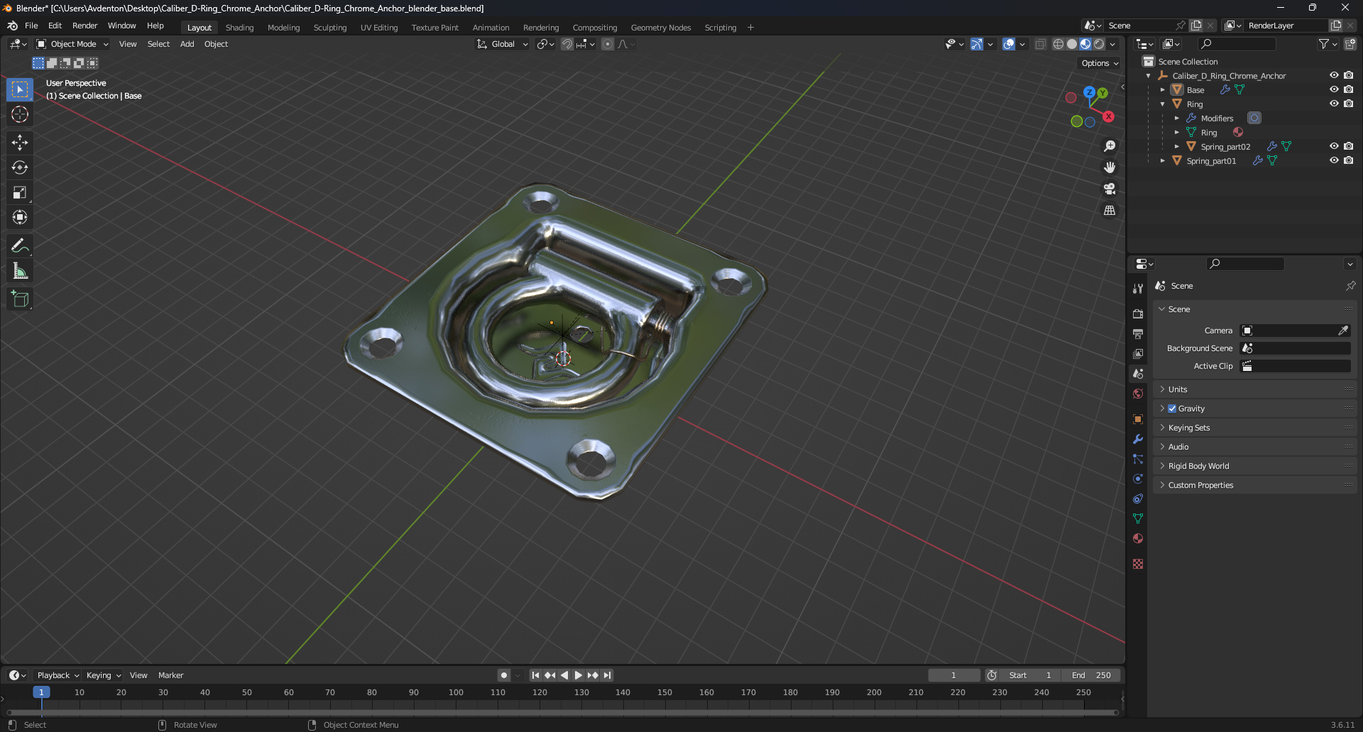 3D Caliber D-Ring Chrome Anchor model