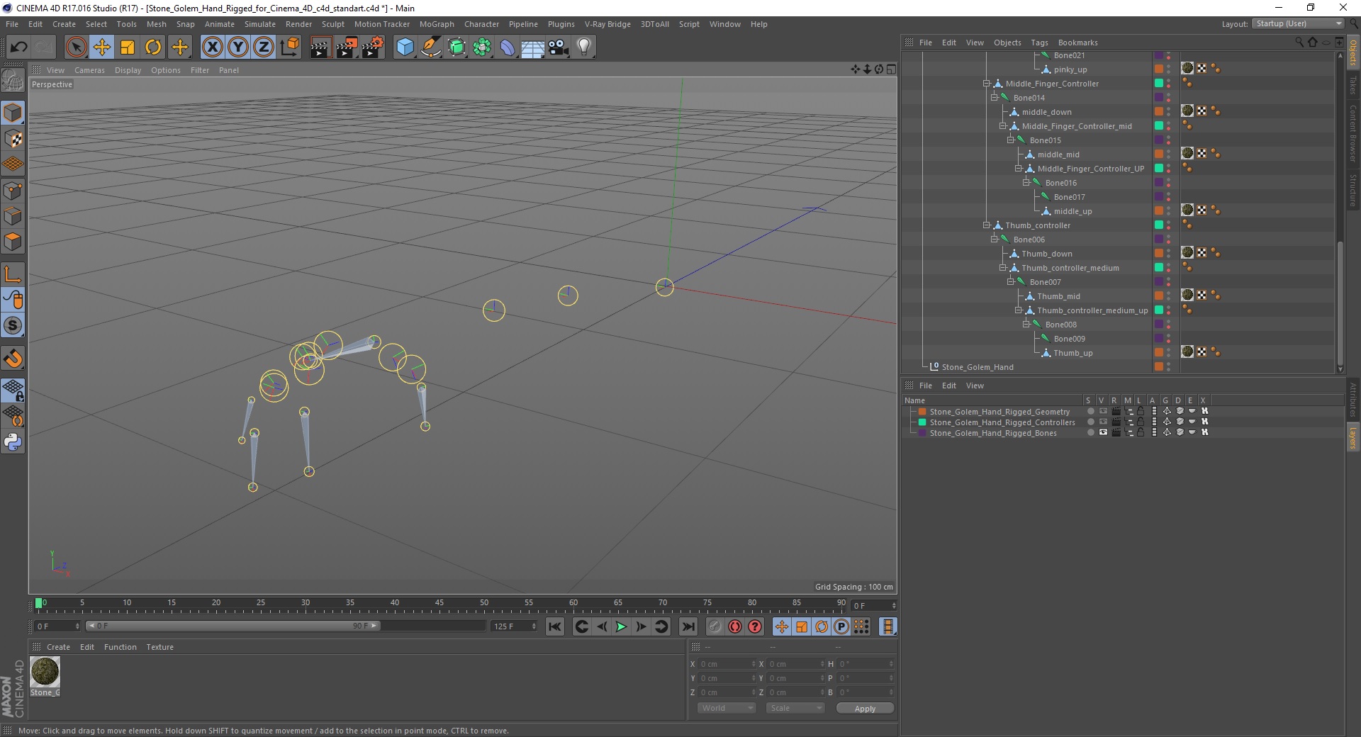 Stone Golem Hand Rigged for Cinema 4D 3D