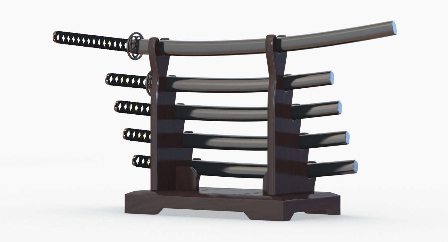 3D model Japanese Sword Katana Display Rack Stand 5 Pcs Set