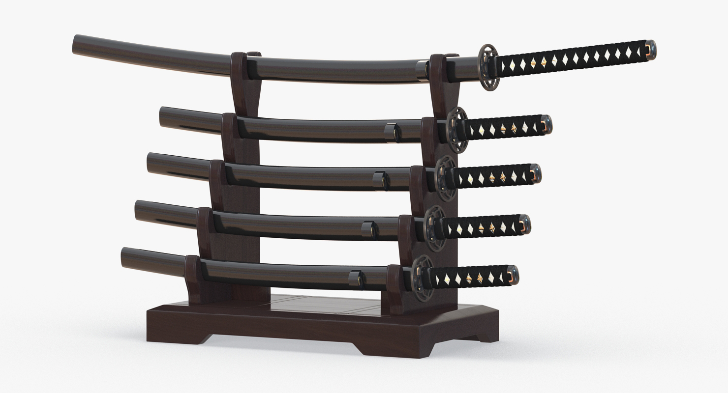 3D model Japanese Sword Katana Display Rack Stand 5 Pcs Set