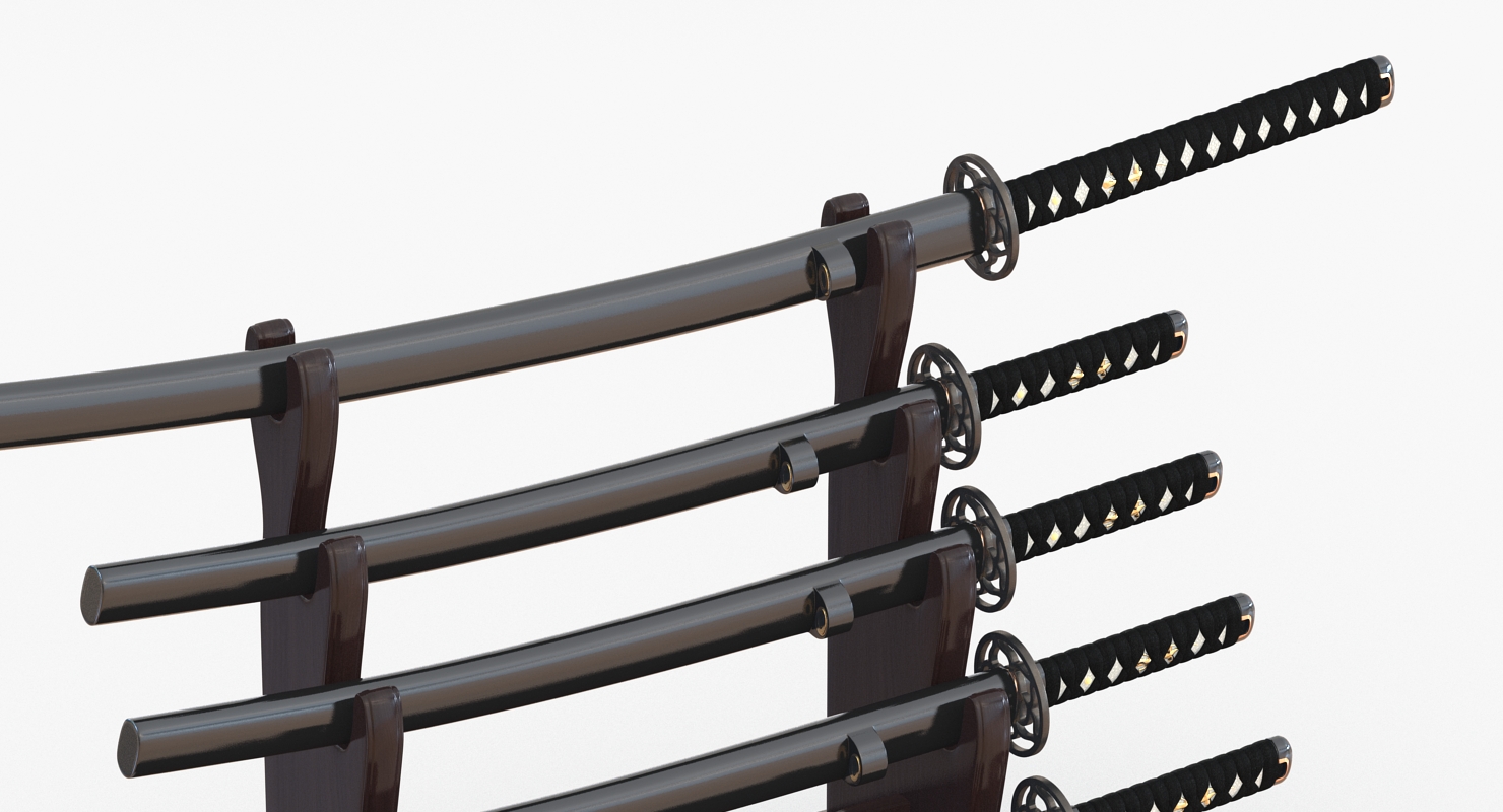 3D model Japanese Sword Katana Display Rack Stand 5 Pcs Set