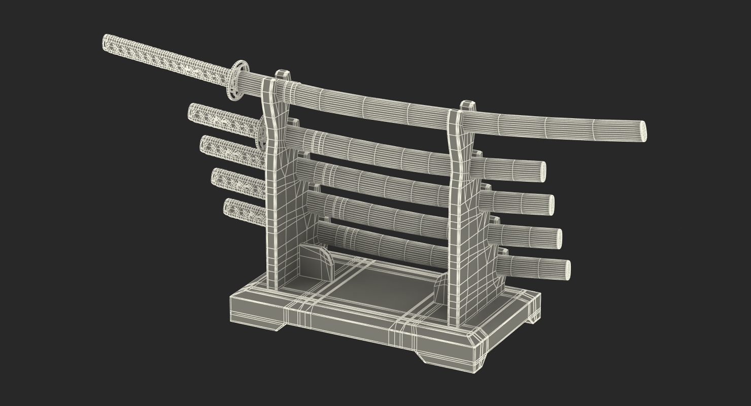 3D model Japanese Sword Katana Display Rack Stand 5 Pcs Set