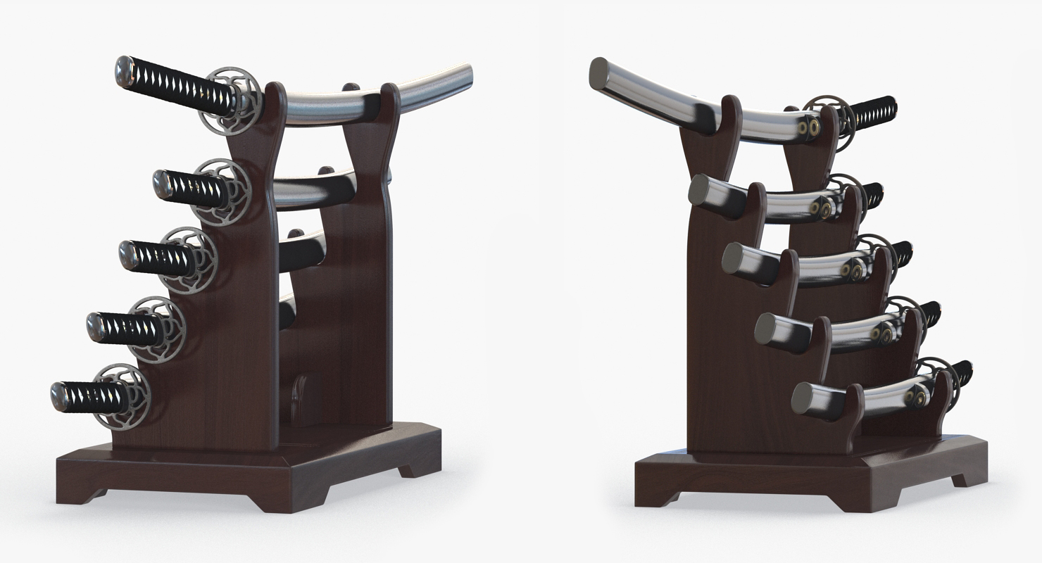 3D model Japanese Sword Katana Display Rack Stand 5 Pcs Set