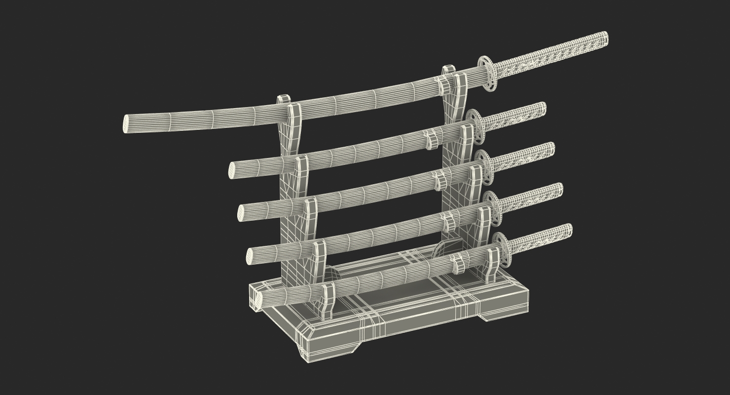 3D model Japanese Sword Katana Display Rack Stand 5 Pcs Set