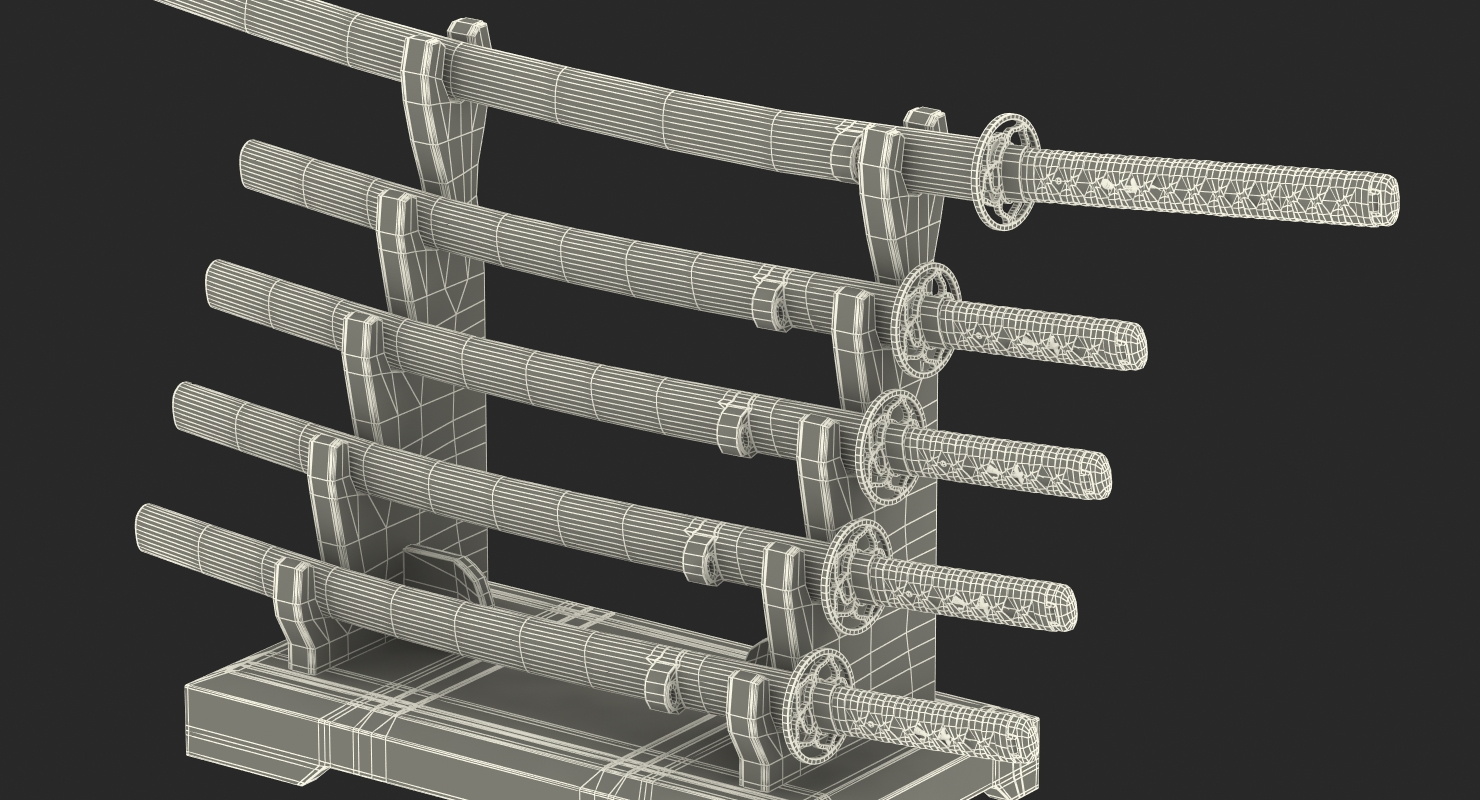3D model Japanese Sword Katana Display Rack Stand 5 Pcs Set