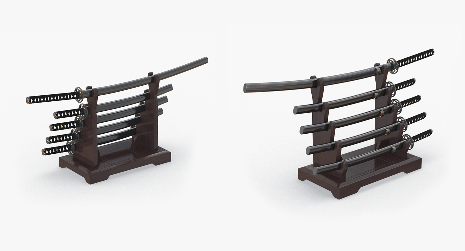 3D model Japanese Sword Katana Display Rack Stand 5 Pcs Set
