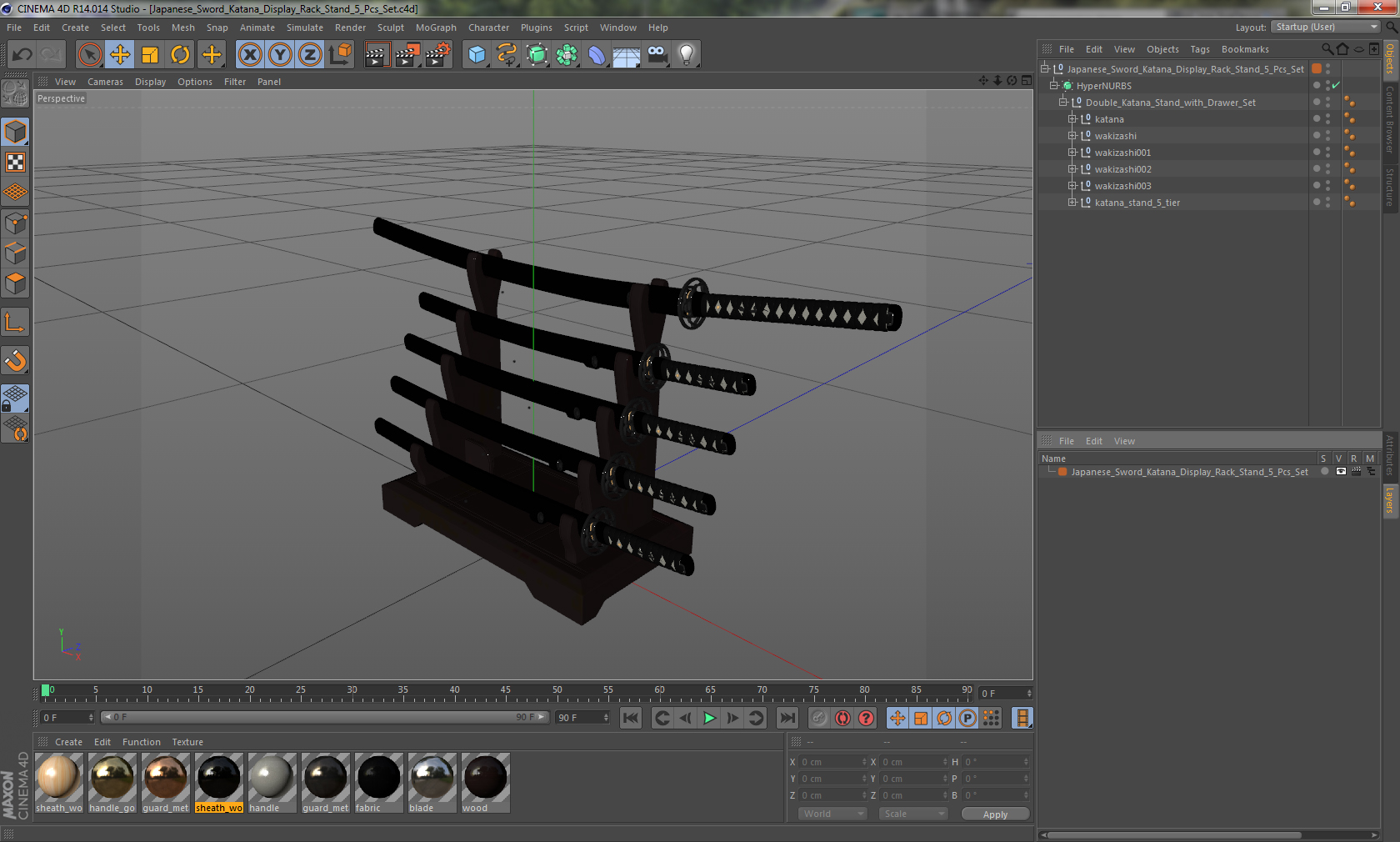 3D model Japanese Sword Katana Display Rack Stand 5 Pcs Set