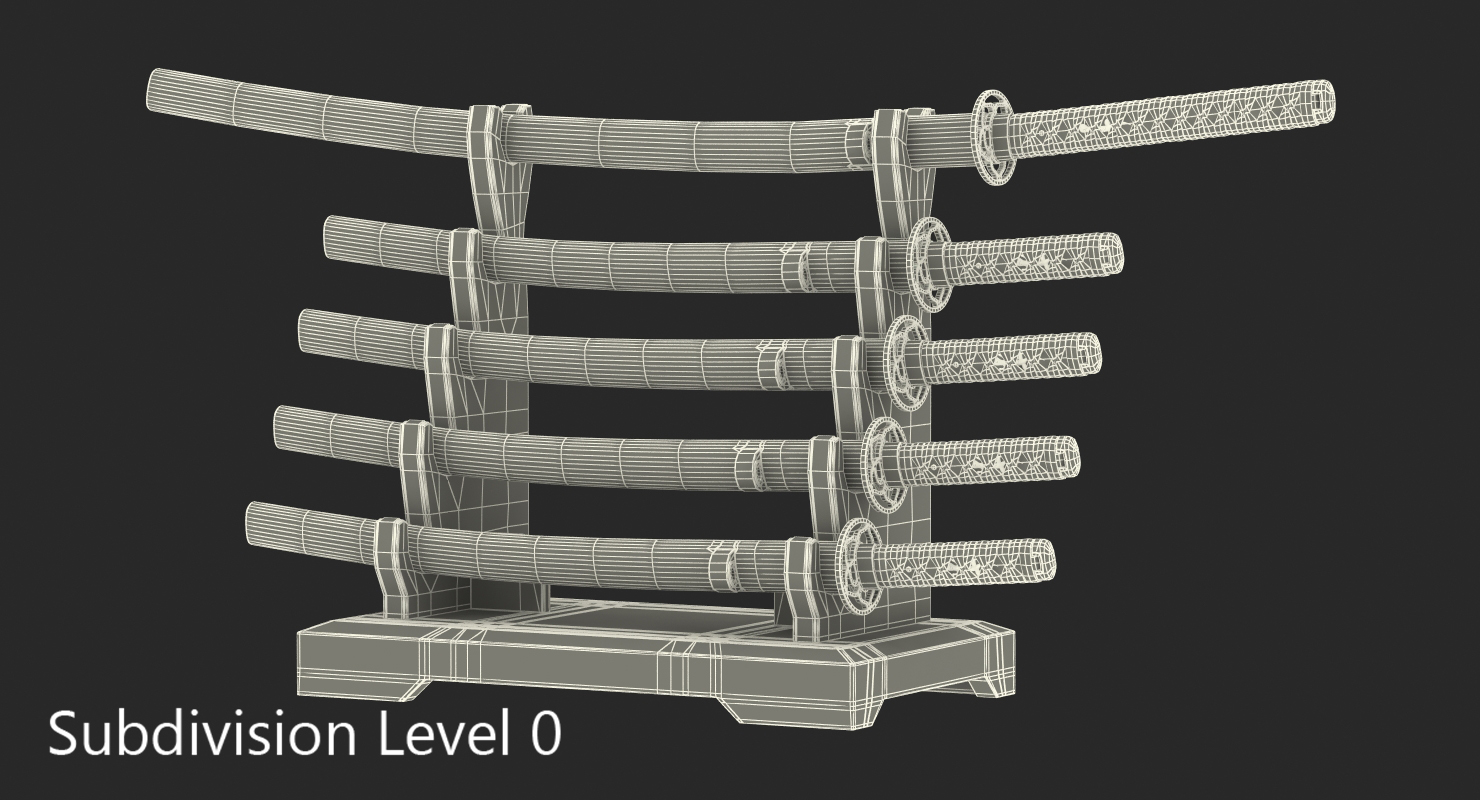 3D model Japanese Sword Katana Display Rack Stand 5 Pcs Set