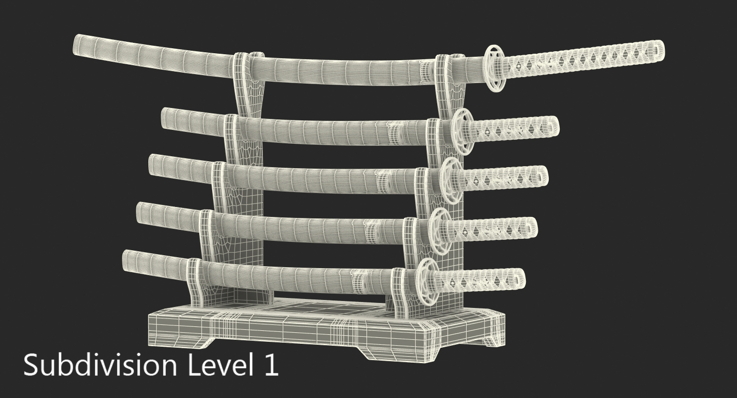 3D model Japanese Sword Katana Display Rack Stand 5 Pcs Set