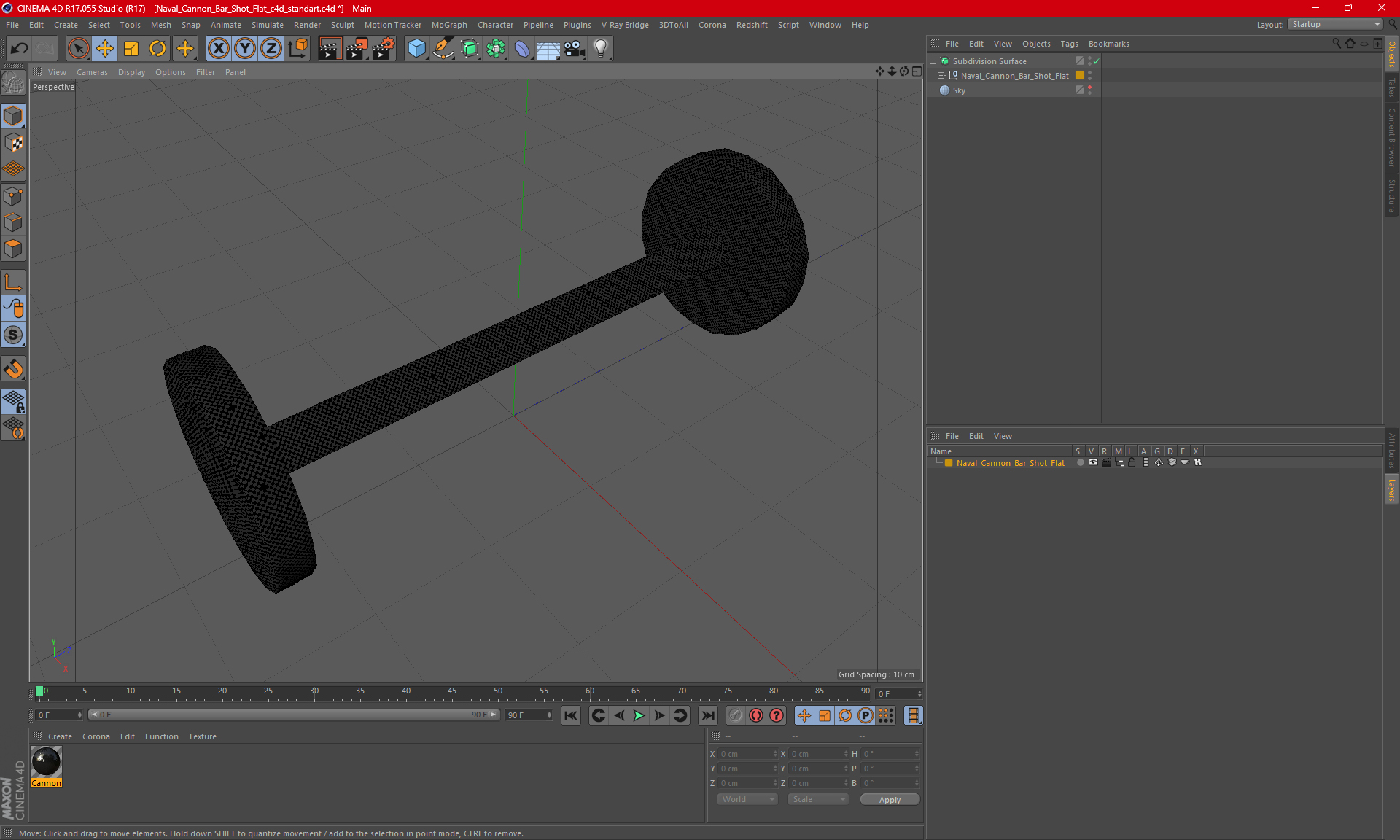 3D Naval Cannon Bar Shot Flat