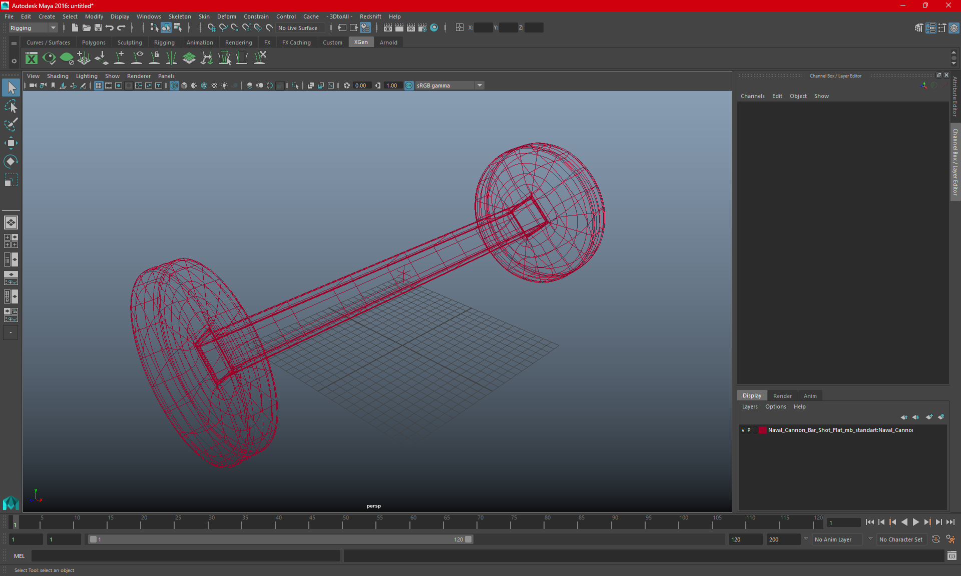 3D Naval Cannon Bar Shot Flat