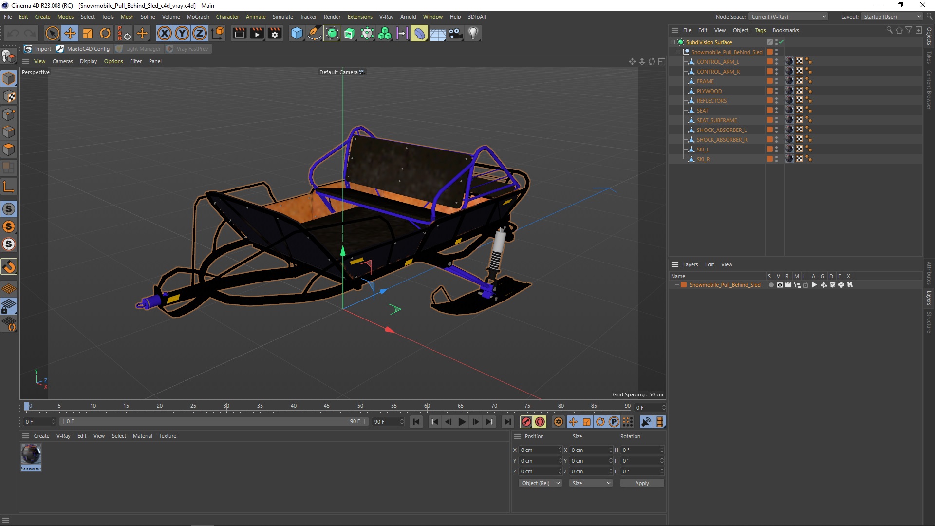 Snowmobile Pull Behind Sled 3D