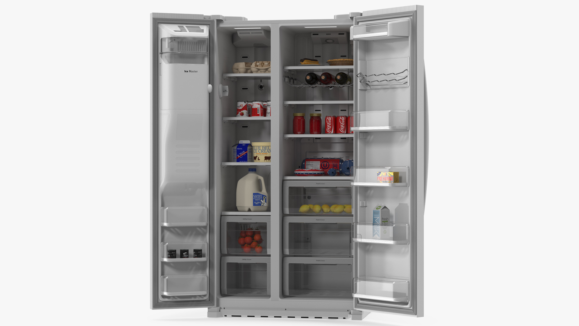 Samsung Side By Side Refrigerator Open with Products 3D