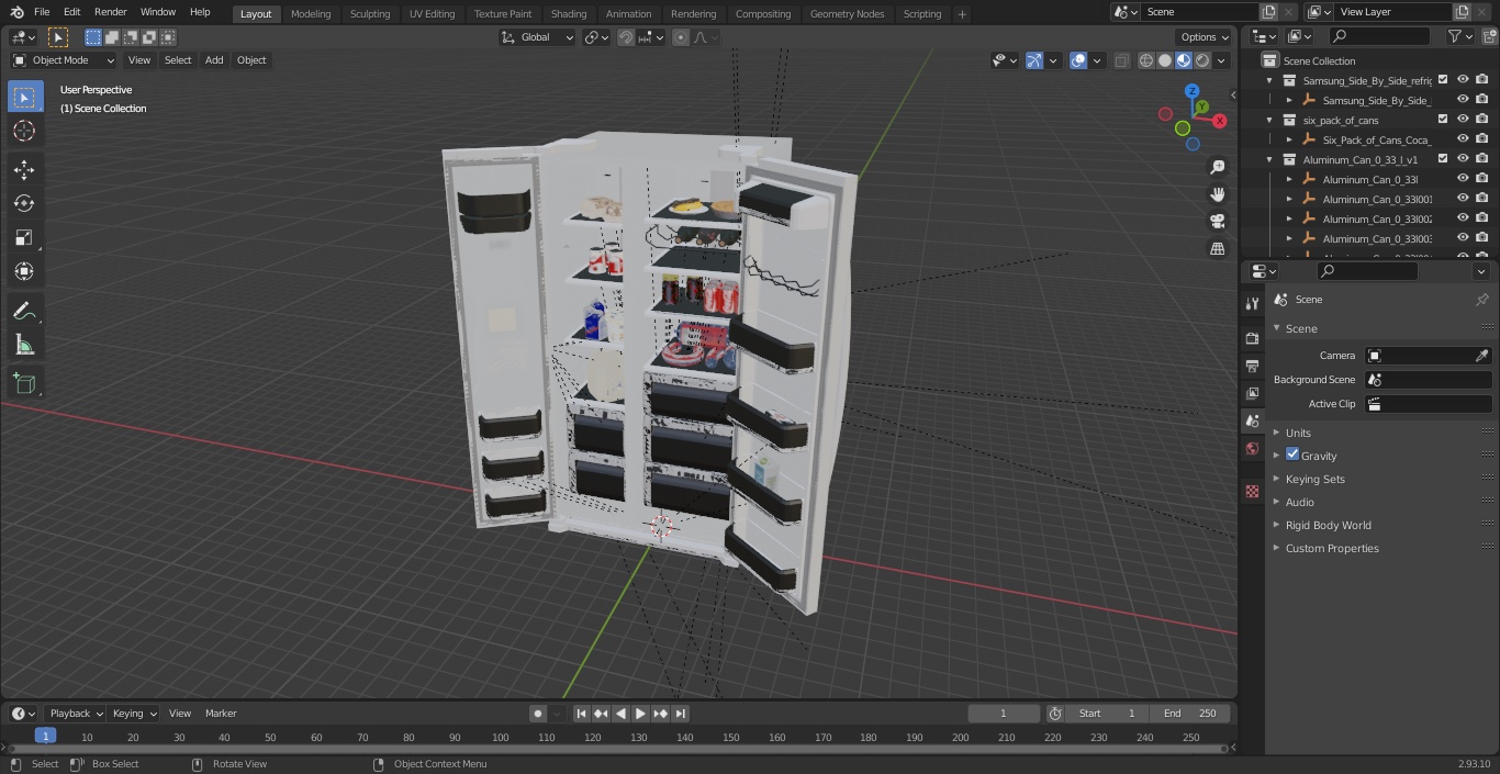 Samsung Side By Side Refrigerator Open with Products 3D