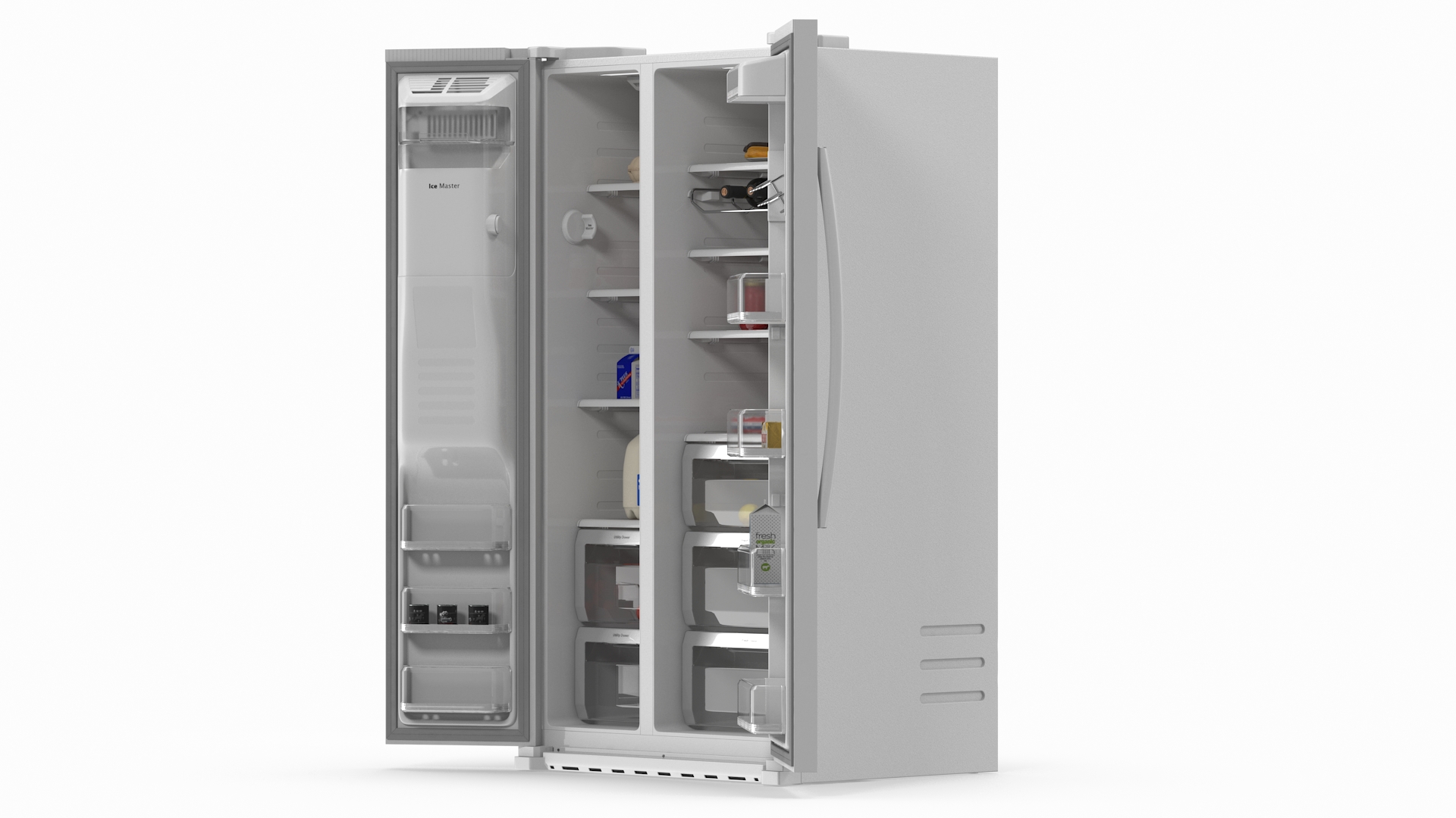 Samsung Side By Side Refrigerator Open with Products 3D