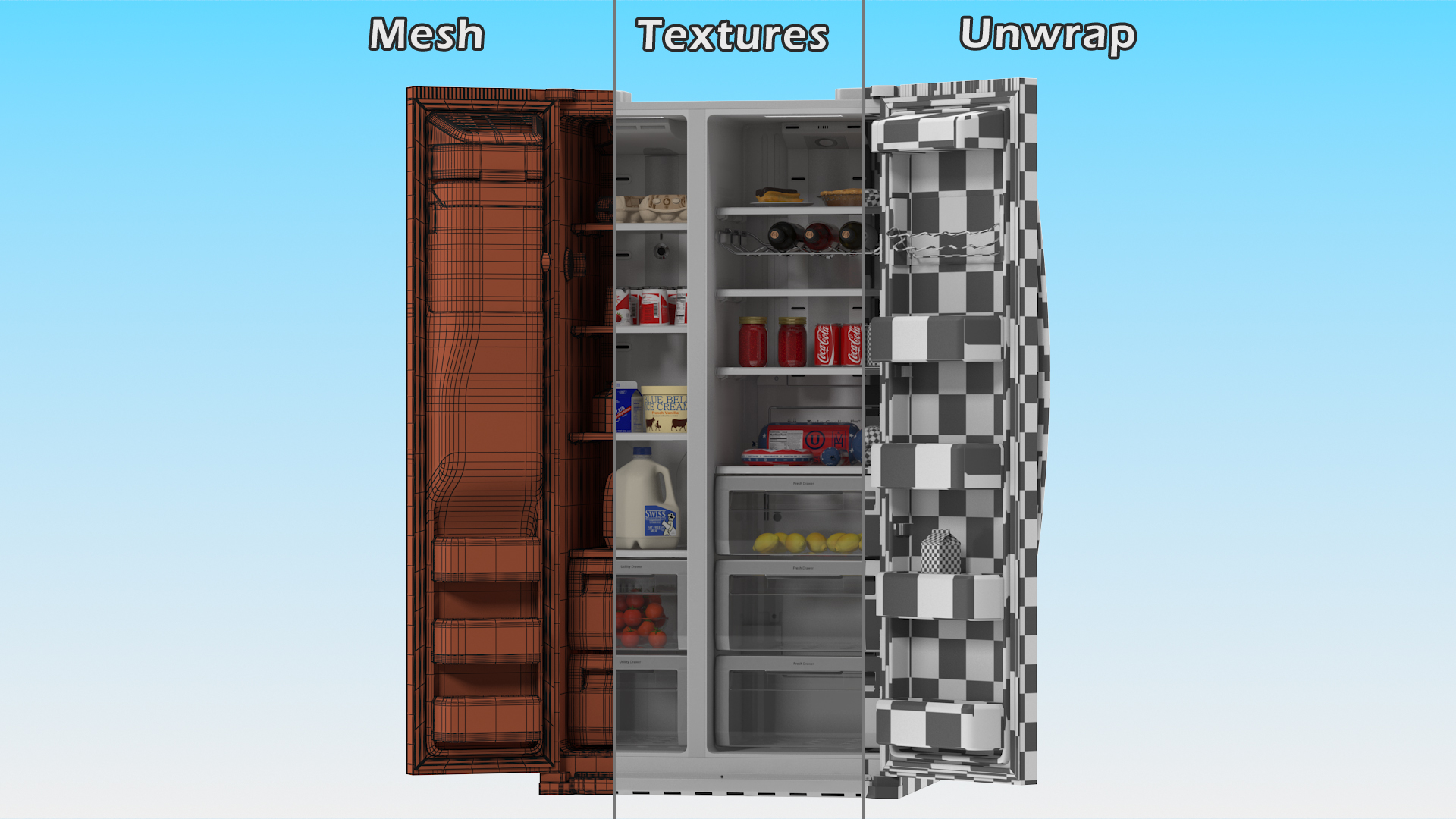Samsung Side By Side Refrigerator Open with Products 3D