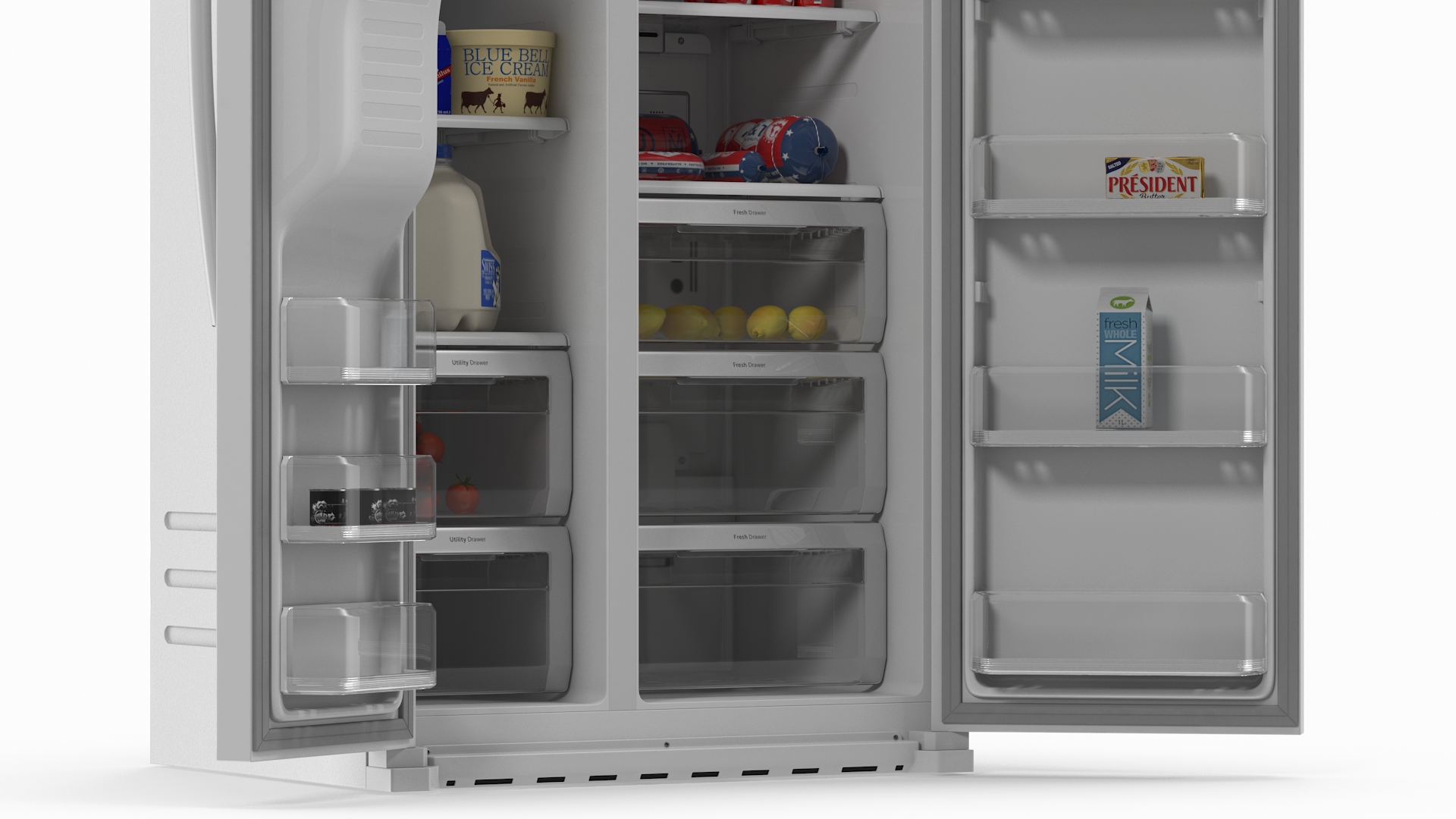 Samsung Side By Side Refrigerator Open with Products 3D