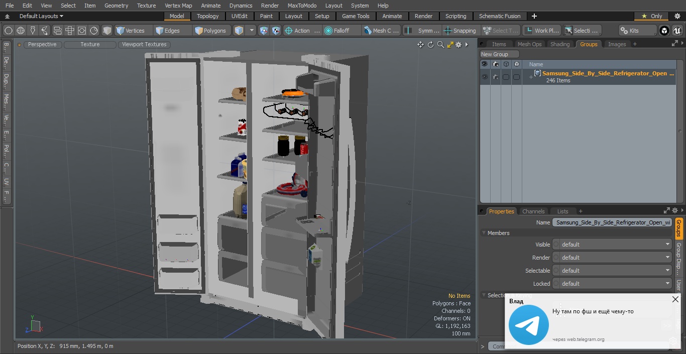 Samsung Side By Side Refrigerator Open with Products 3D