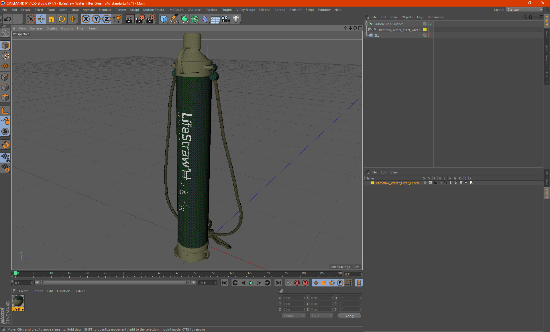 3D LifeStraw Water Filter Green model