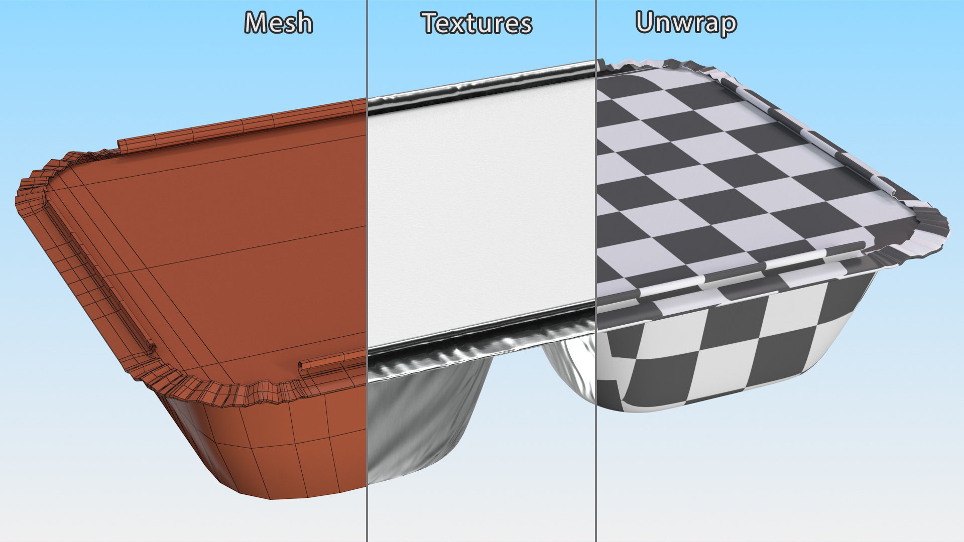 Aluminum Foil Pan 3 Compartment Rectangular Disposable Food Container 3D model