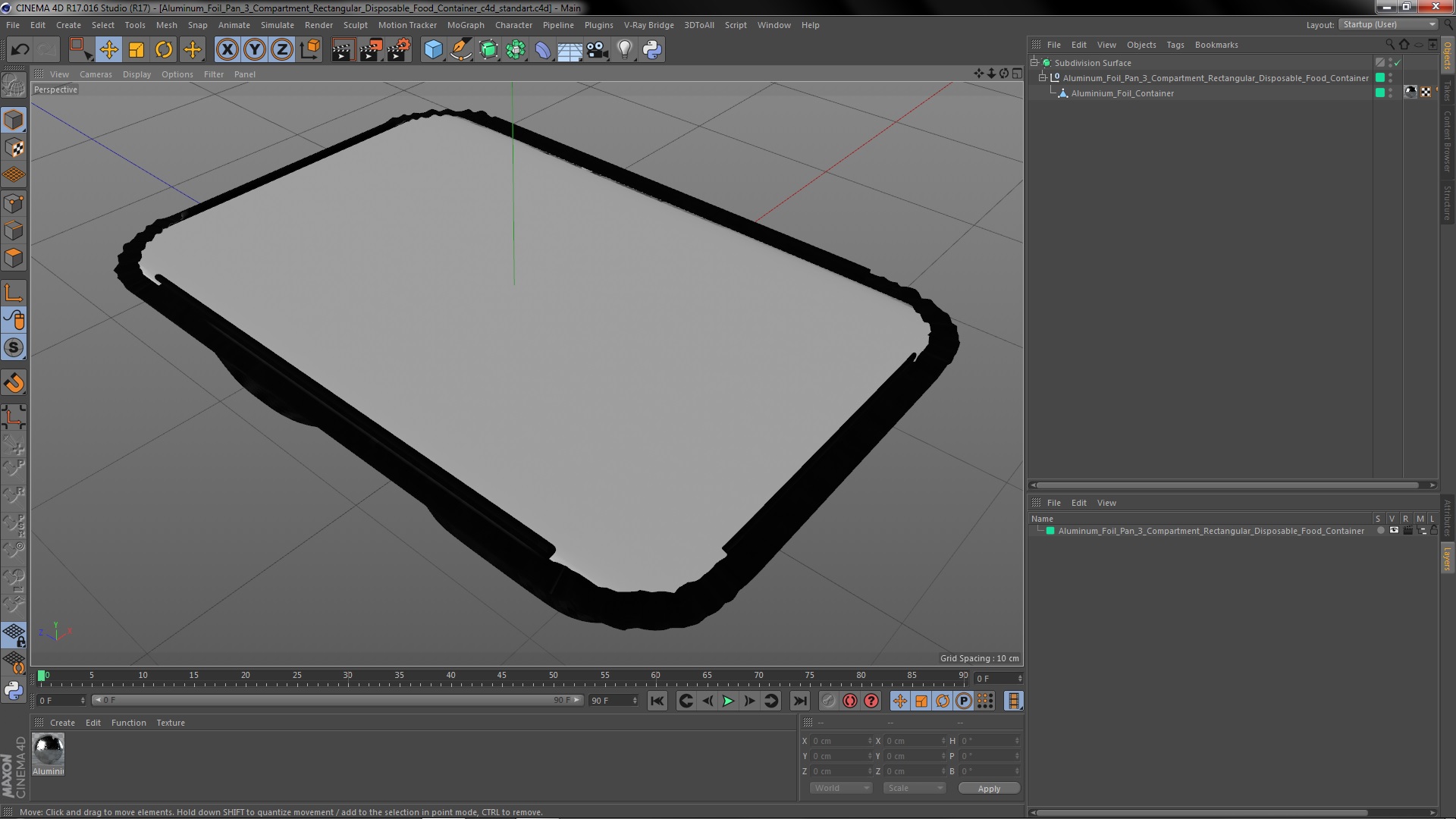Aluminum Foil Pan 3 Compartment Rectangular Disposable Food Container 3D model