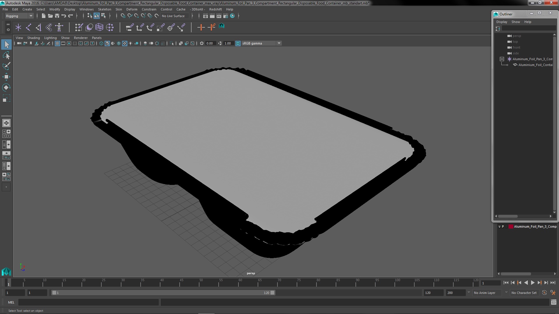 Aluminum Foil Pan 3 Compartment Rectangular Disposable Food Container 3D model