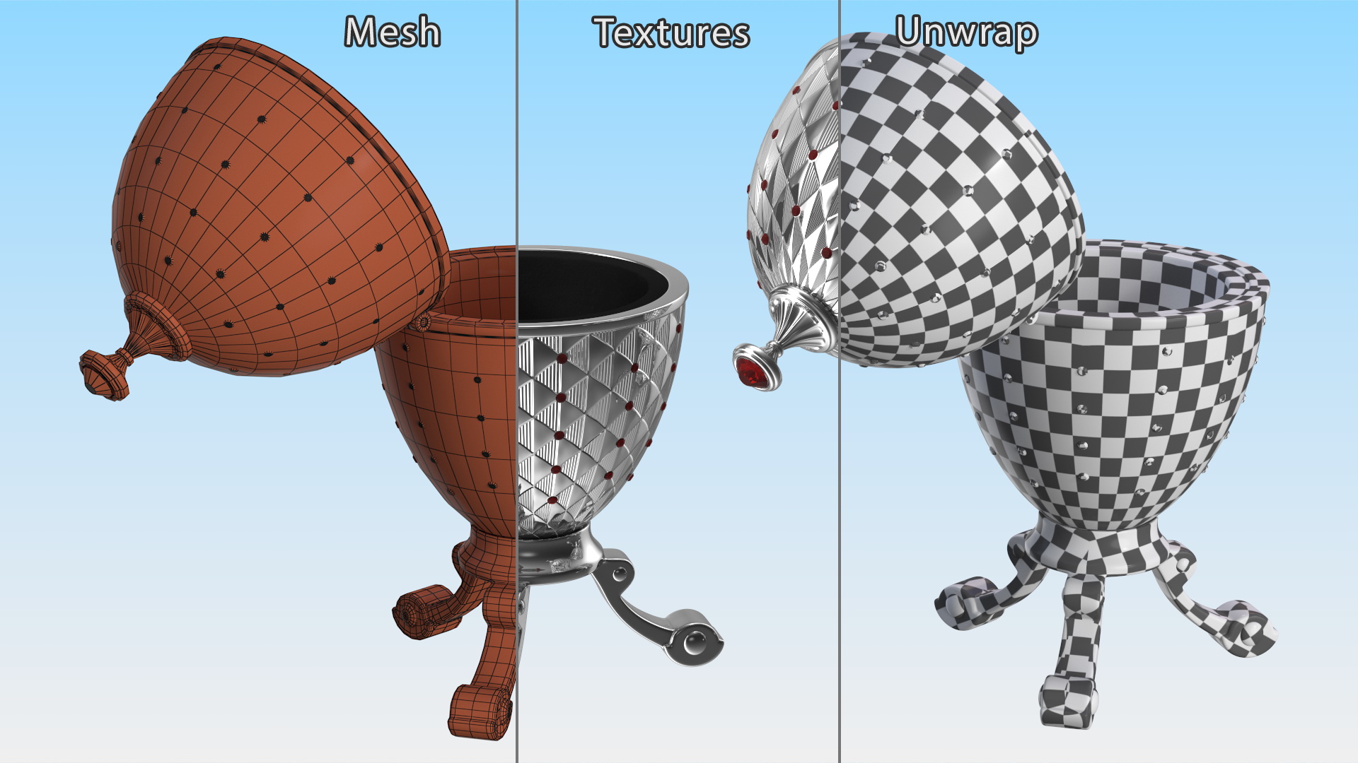 3D Vintage Faberge Egg Silver Open