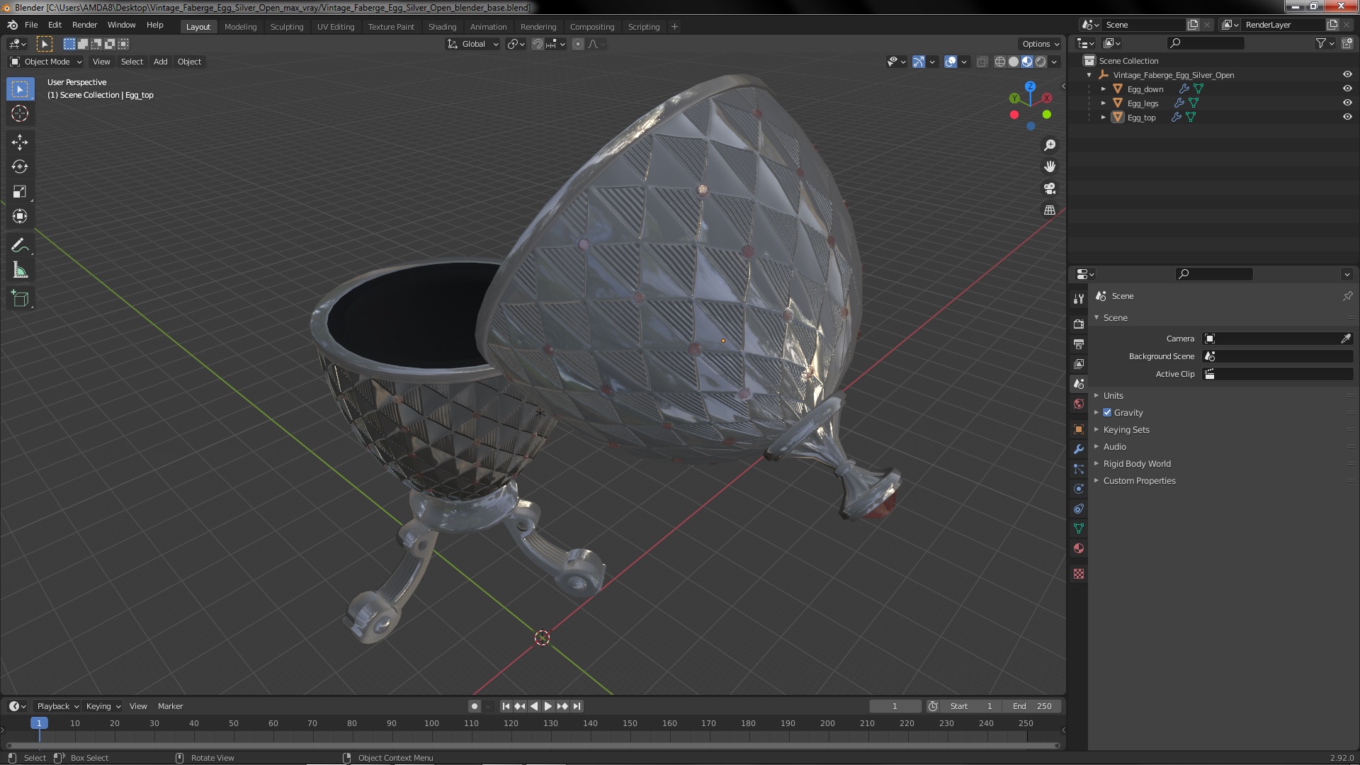 3D Vintage Faberge Egg Silver Open