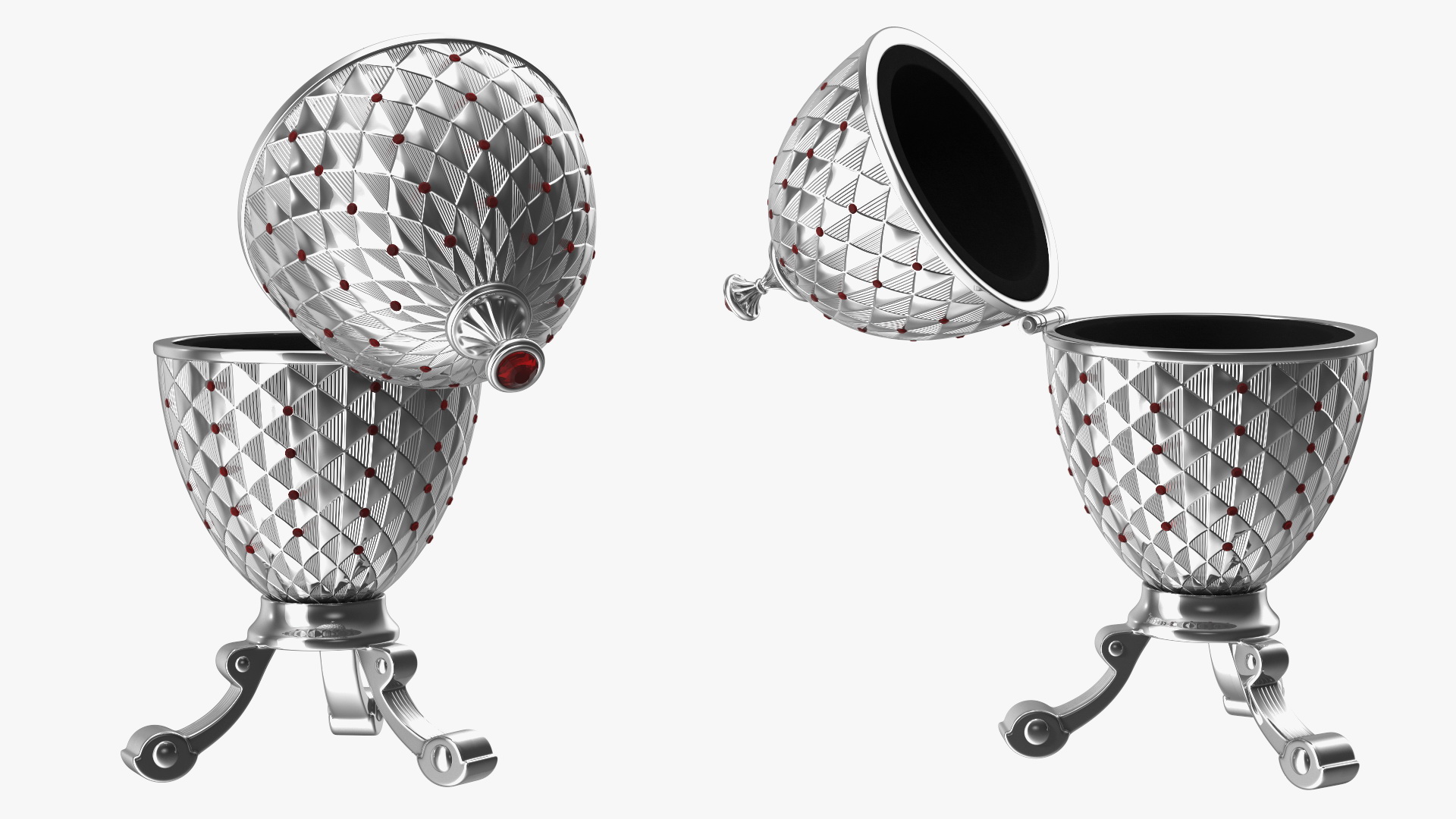 3D Vintage Faberge Egg Silver Open