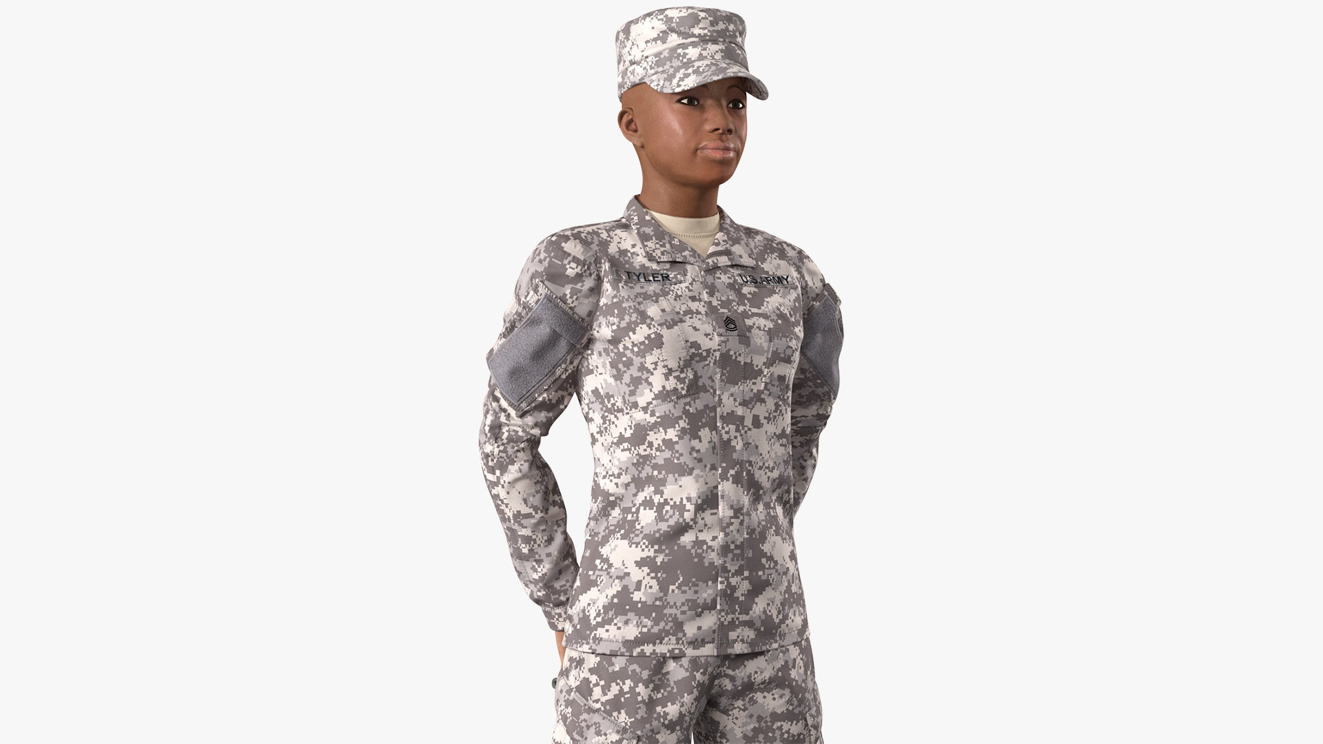 3D Black Female Soldier ACU Camo Standing Pose model