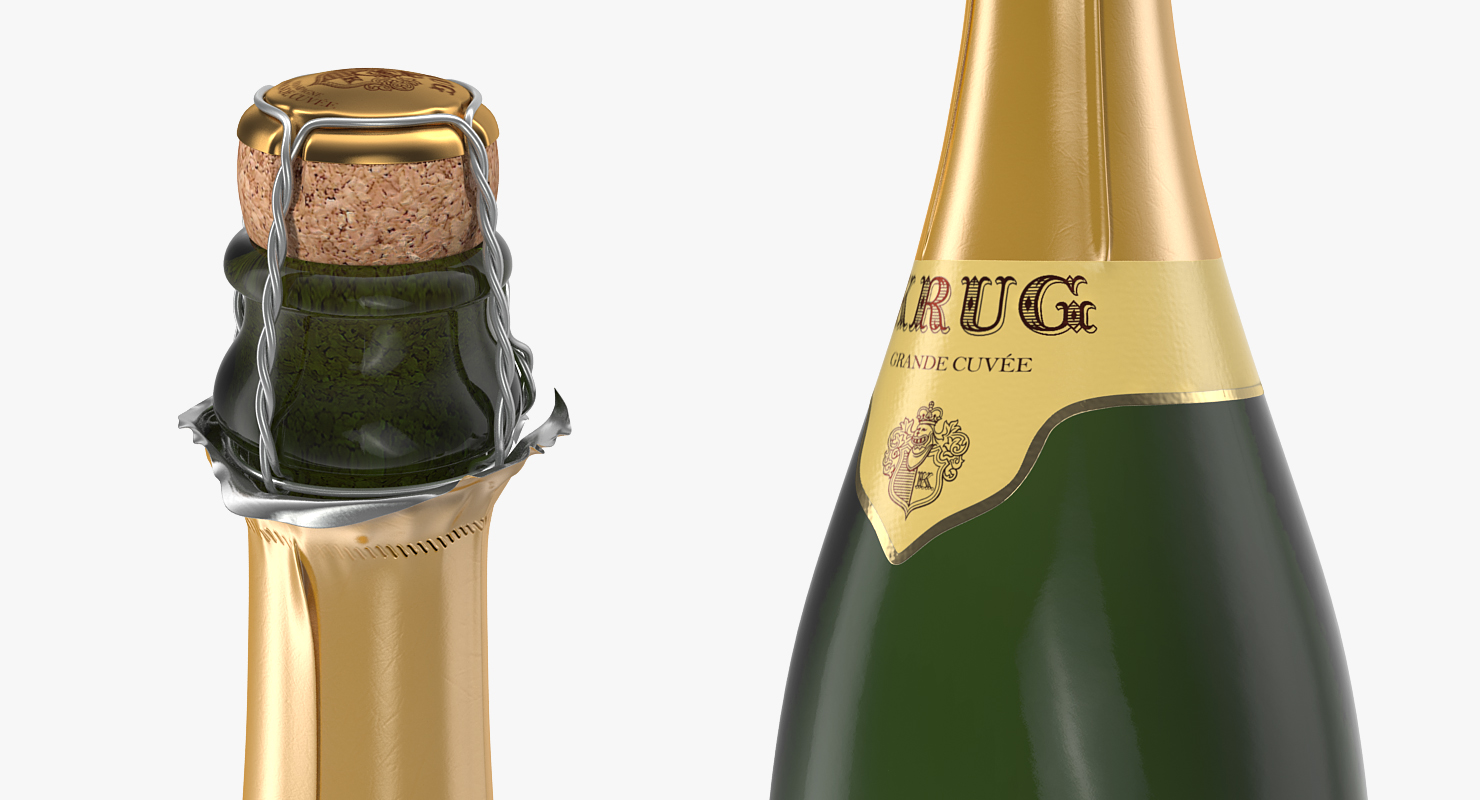 Champagne Bottle Krug Foil Top Opened 3D