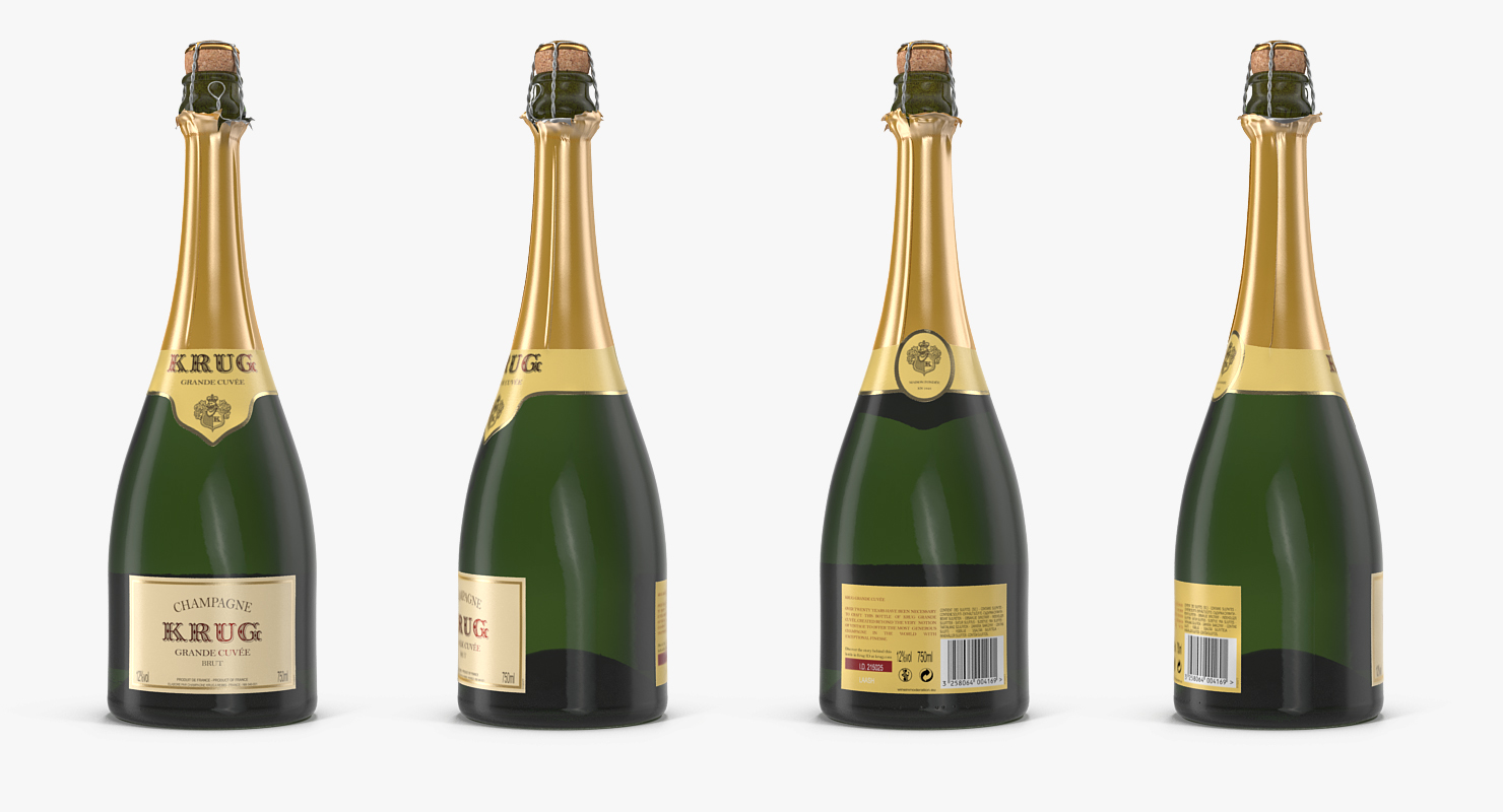 Champagne Bottle Krug Foil Top Opened 3D