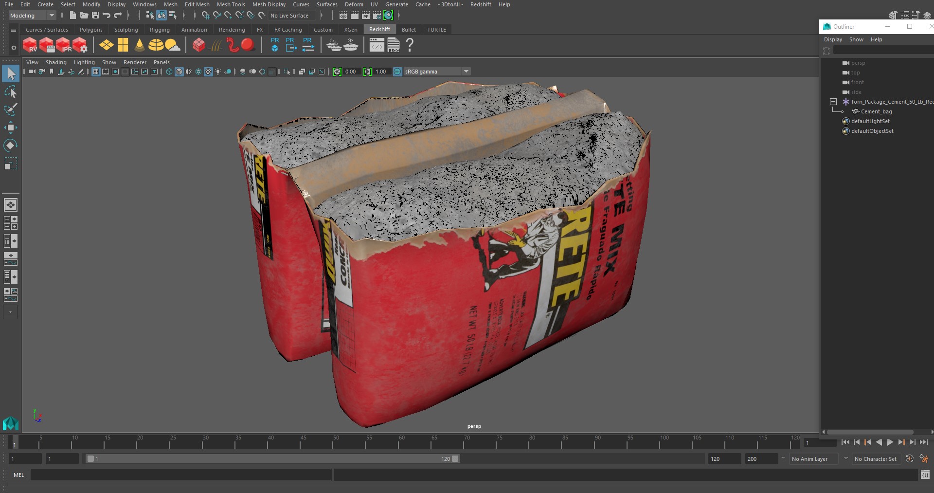 Torn Package Cement 50 Lb Red 3D model