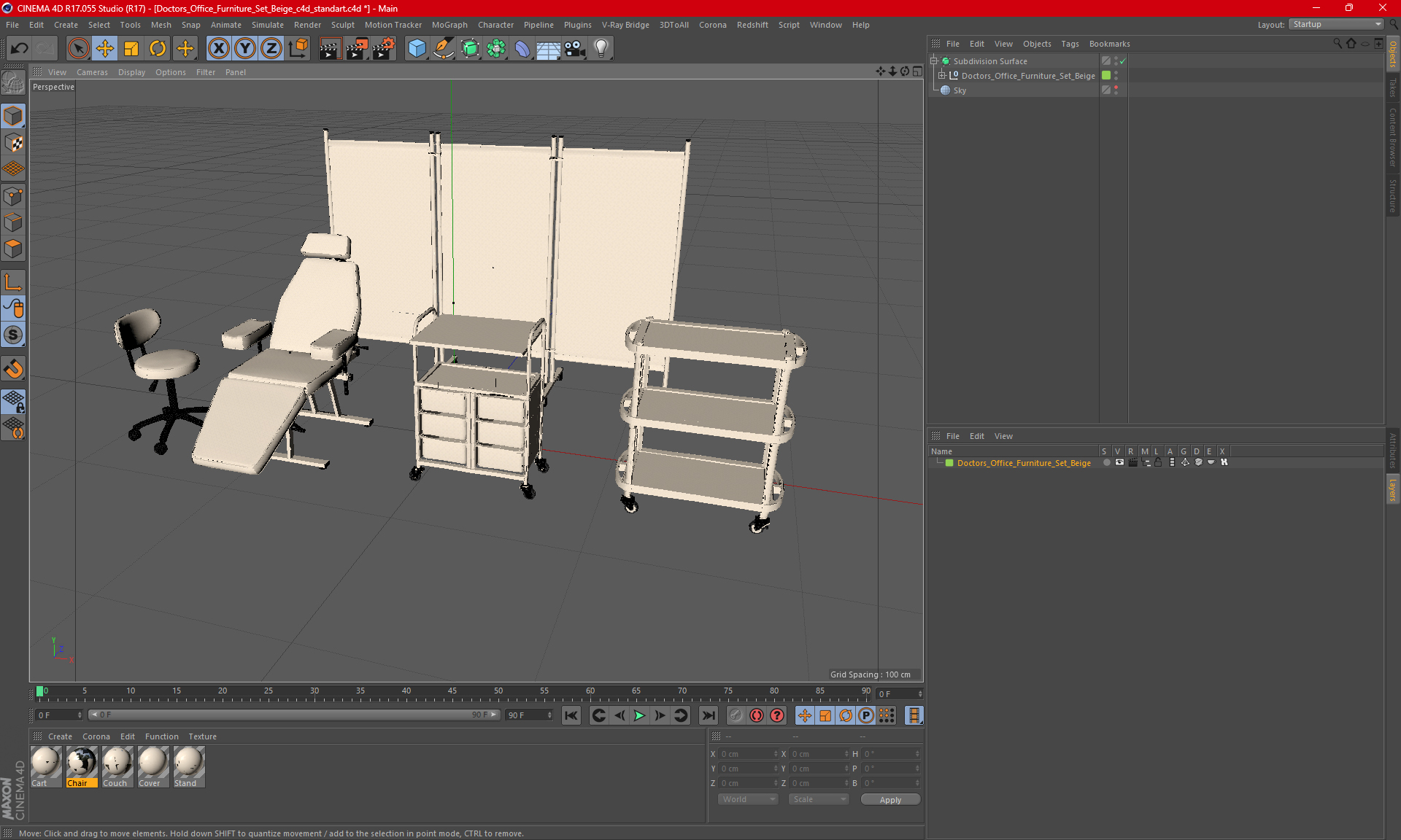 Doctors Office Furniture Set Beige 3D model