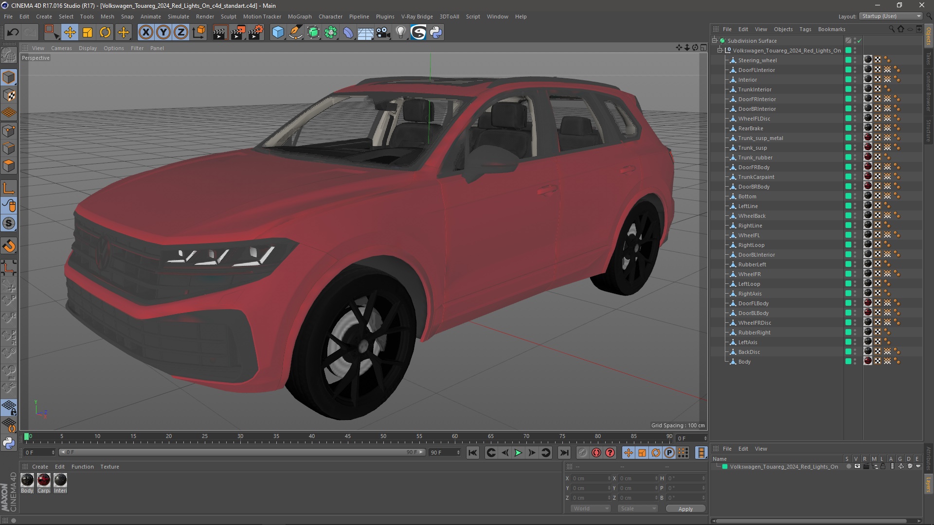 Volkswagen Touareg 2024 Red Lights On 3D