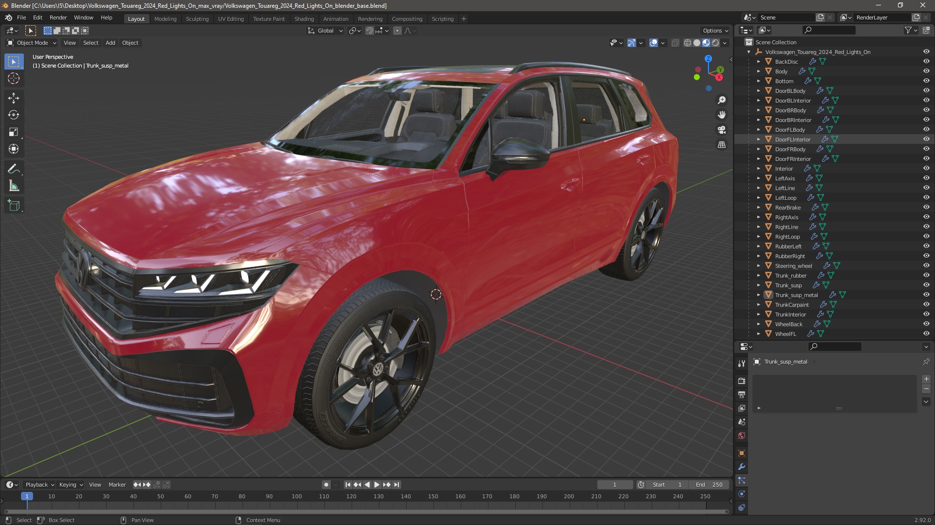 Volkswagen Touareg 2024 Red Lights On 3D