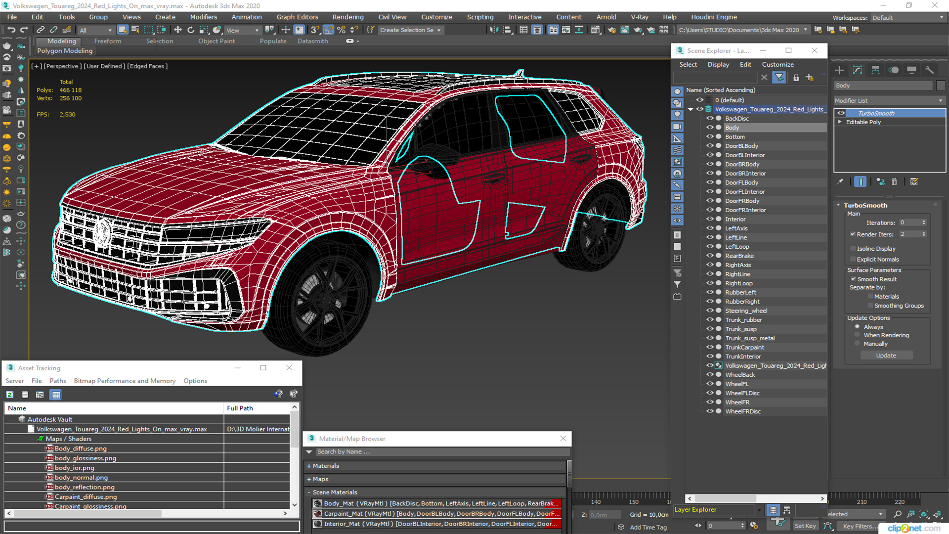 Volkswagen Touareg 2024 Red Lights On 3D