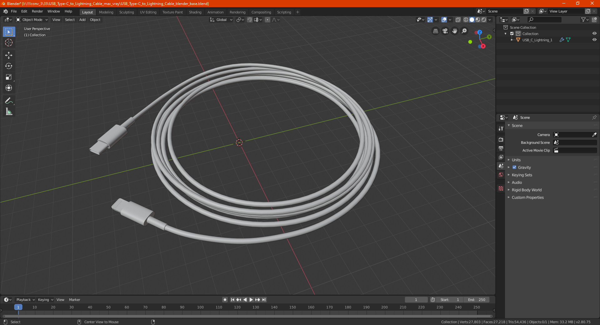 USB Type-C to Lightning Cable 3D model