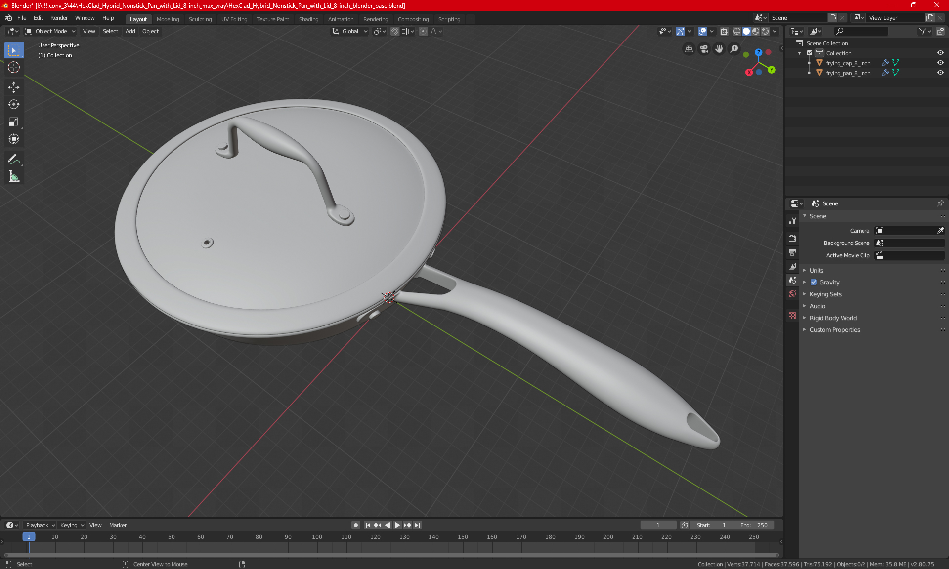 3D HexClad Hybrid Nonstick Pan with Lid 8-inch model