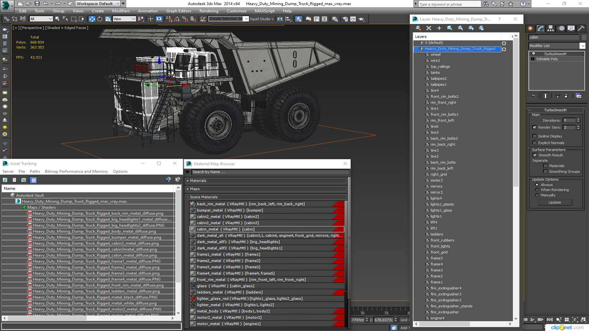 Heavy Duty Mining Dump Truck Rigged for Cinema 4D 3D model